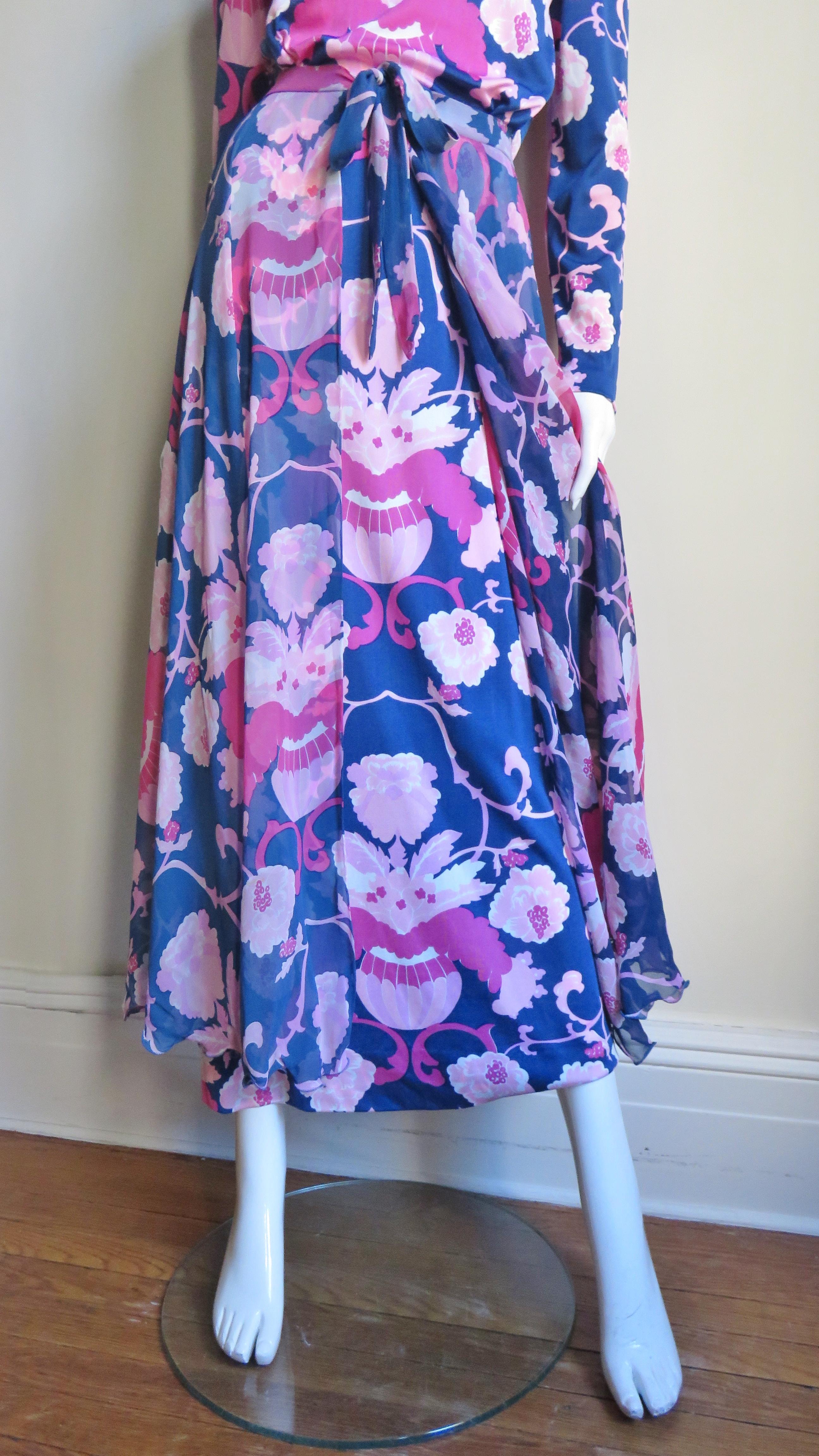 La Mendola 1970s Maxi Dress and Matching Silk Over Skirt  In Good Condition In Water Mill, NY