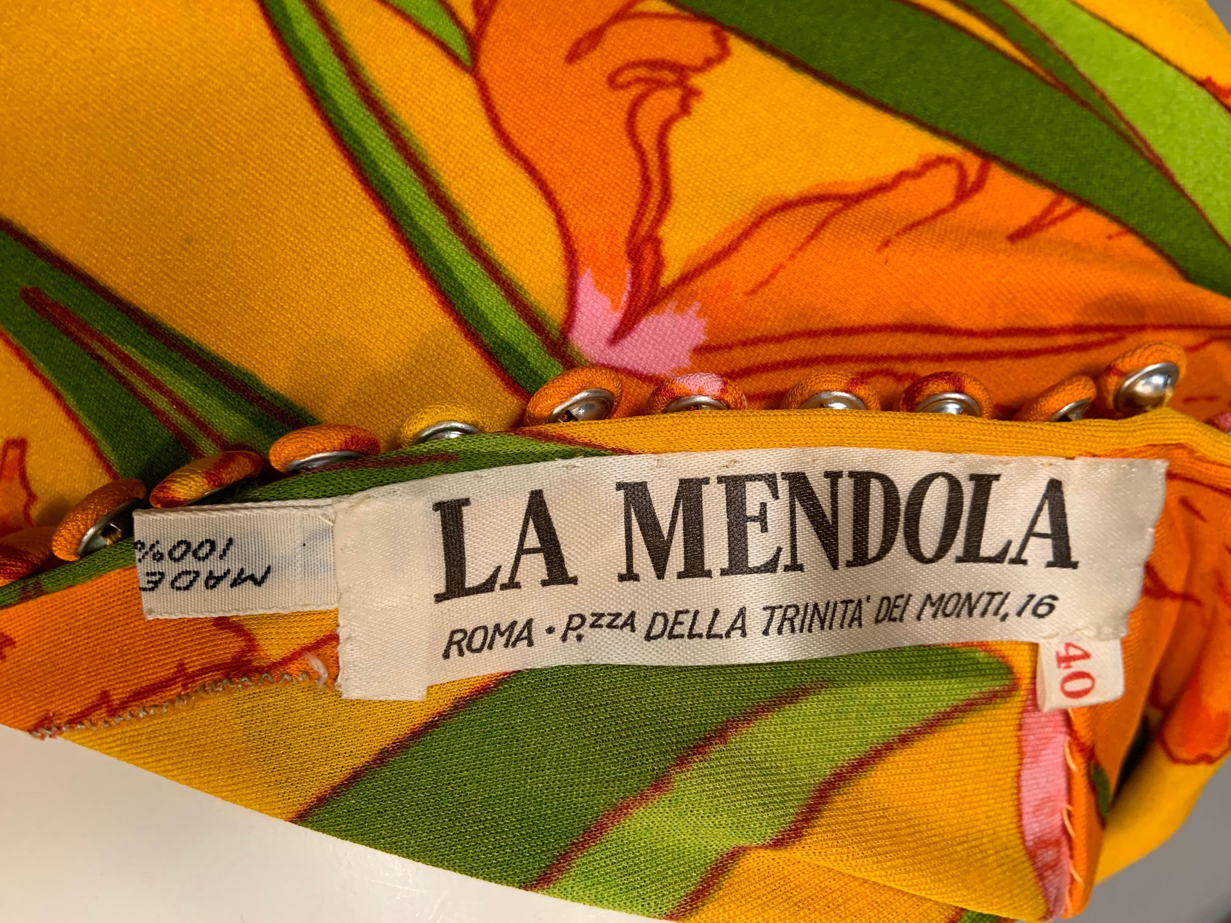 1970's La Mendola Parrot Tulip Patterned Four Piece Silk Dress and Overskirt 13