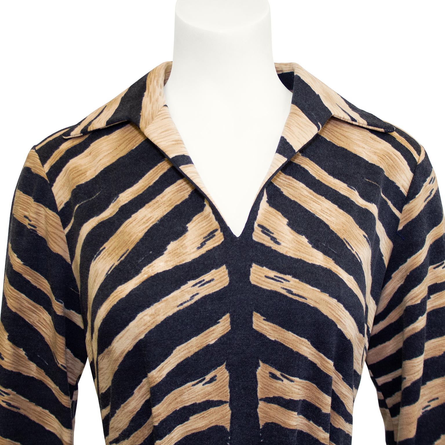 La Mendola - Robe chemise à rayures tigrées, années 1970 Bon état - En vente à Toronto, Ontario