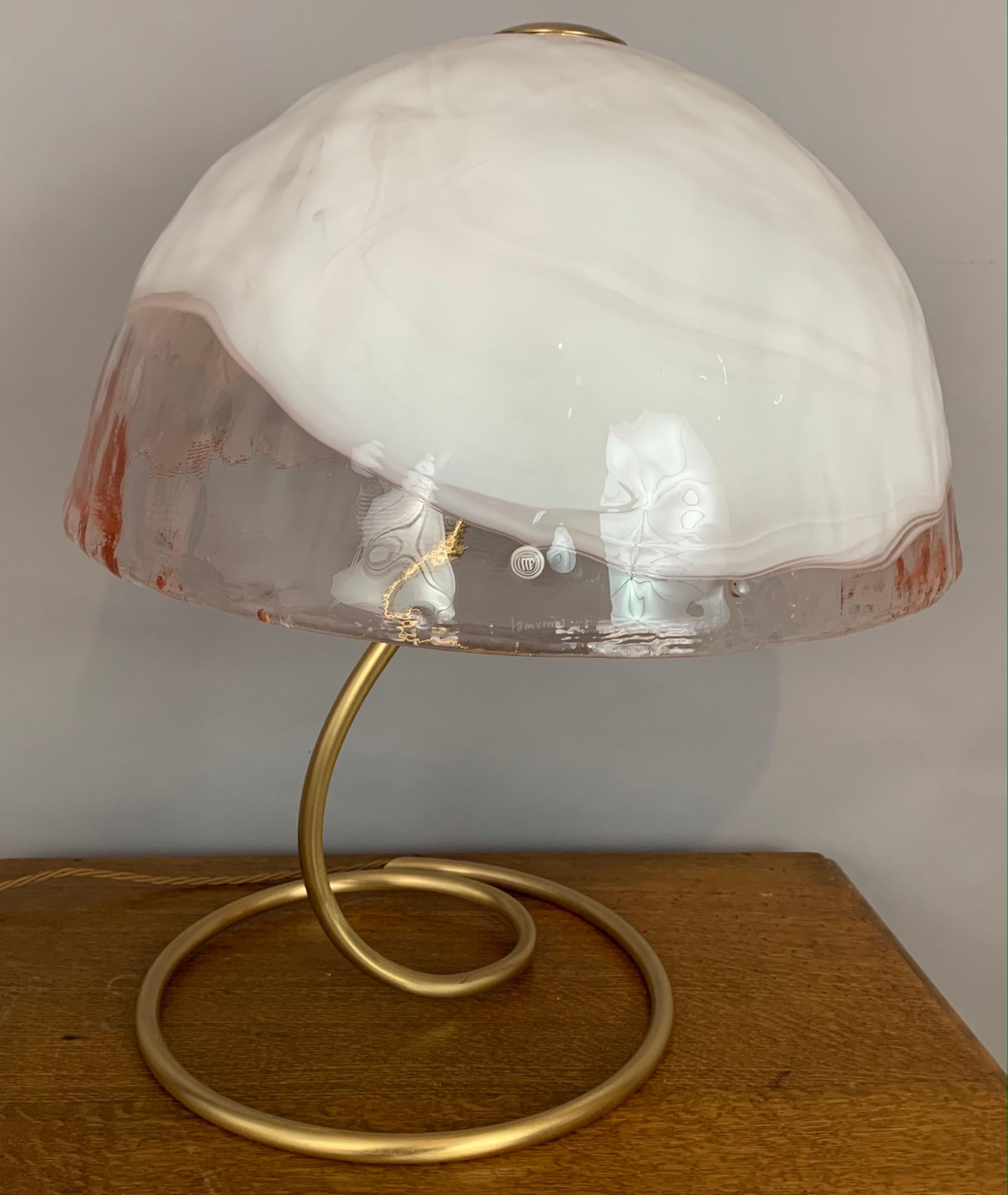 1970s La Murrina Murano Glass Mushroom Table Lamp with a Brass Flexible Base 9
