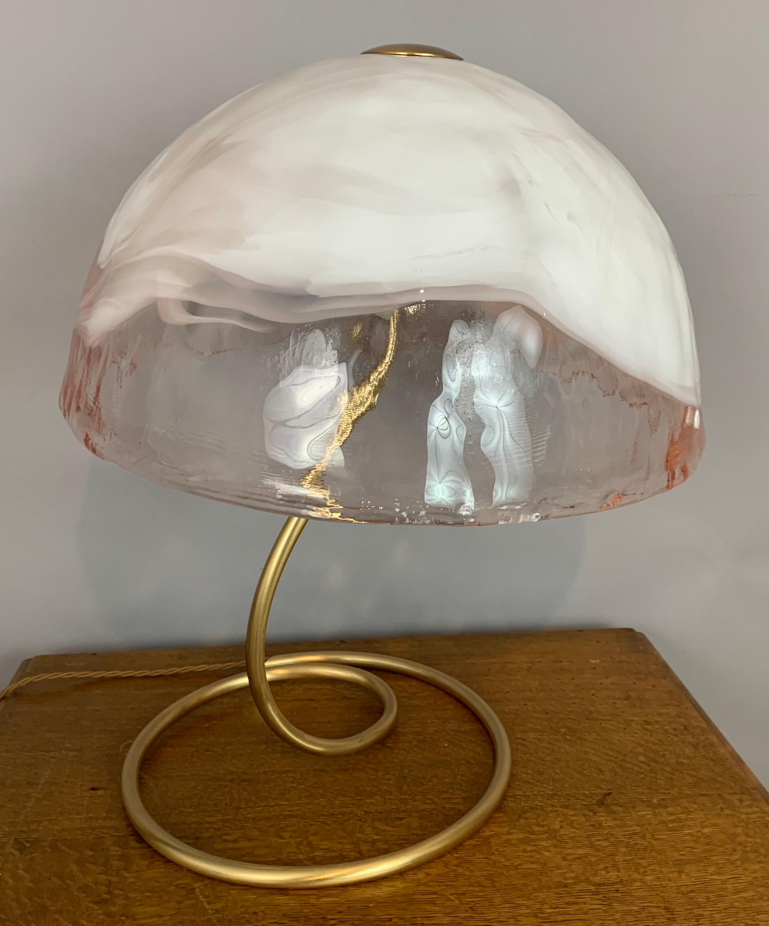 1970s La Murrina Murano Glass Mushroom Table Lamp with a Brass Flexible Base 10