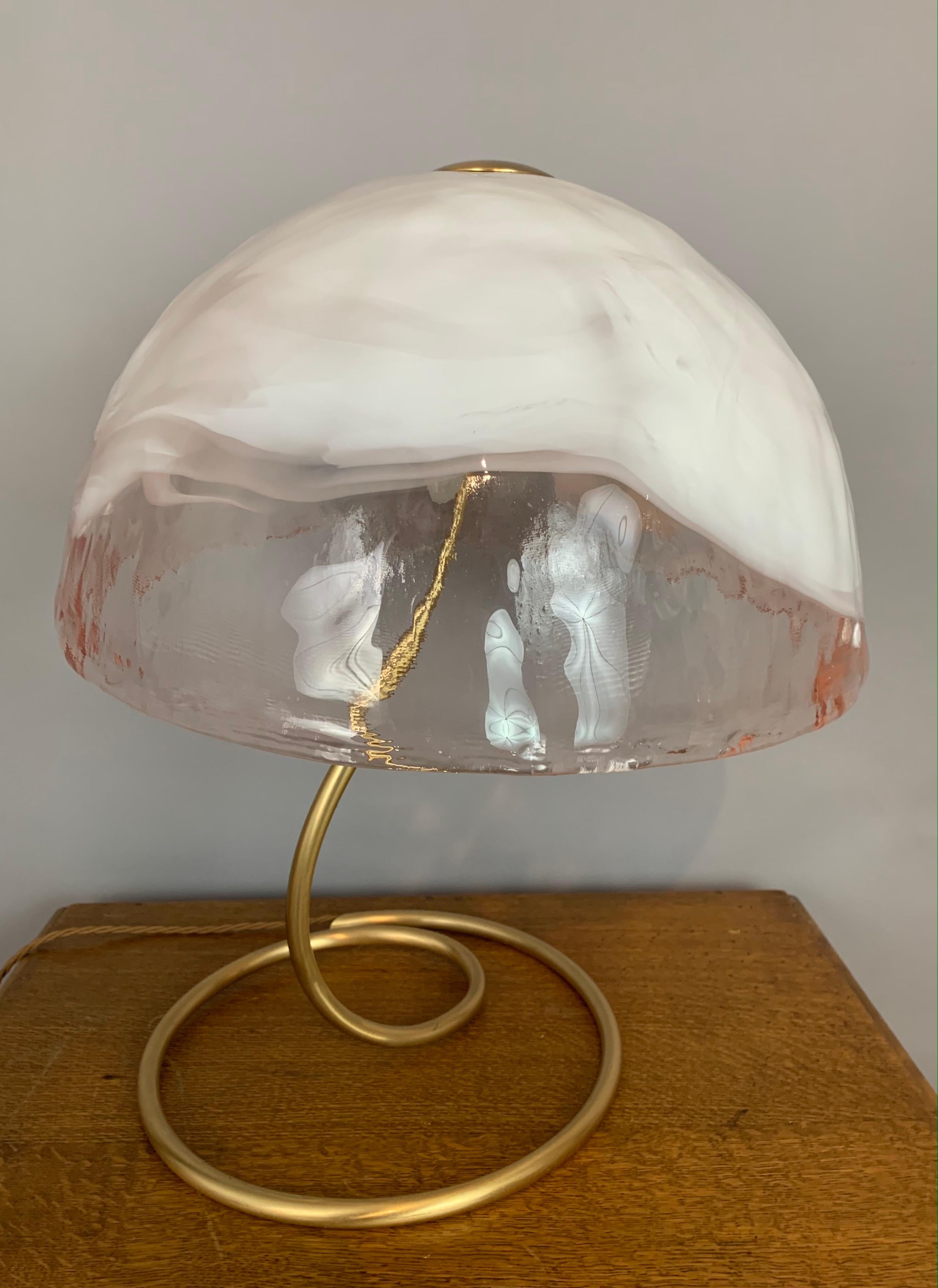 1970s La Murrina Murano Glass Mushroom Table Lamp with a Brass Flexible Base 12