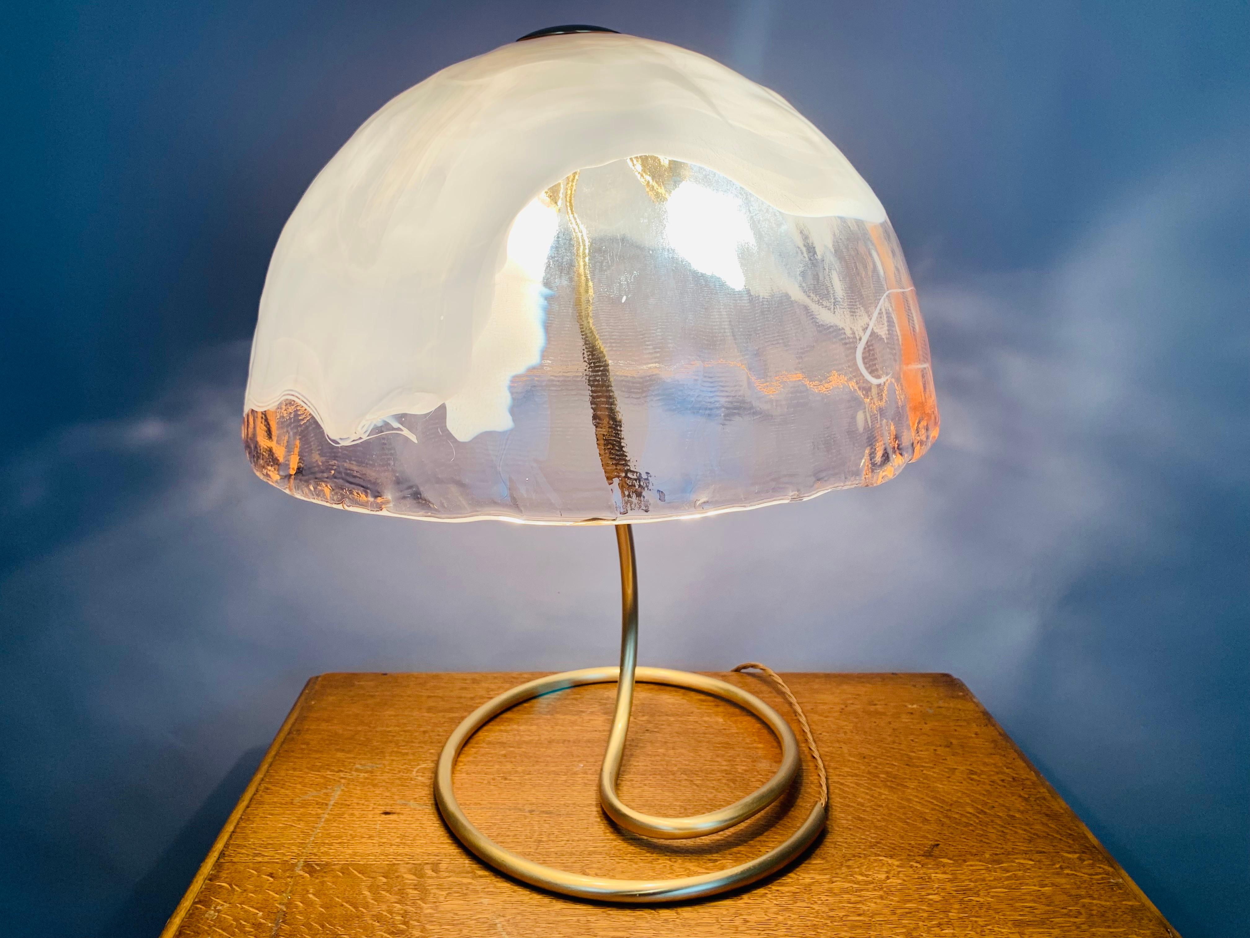 Mid-Century Modern 1970s La Murrina Murano Glass Mushroom Table Lamp with a Brass Flexible Base