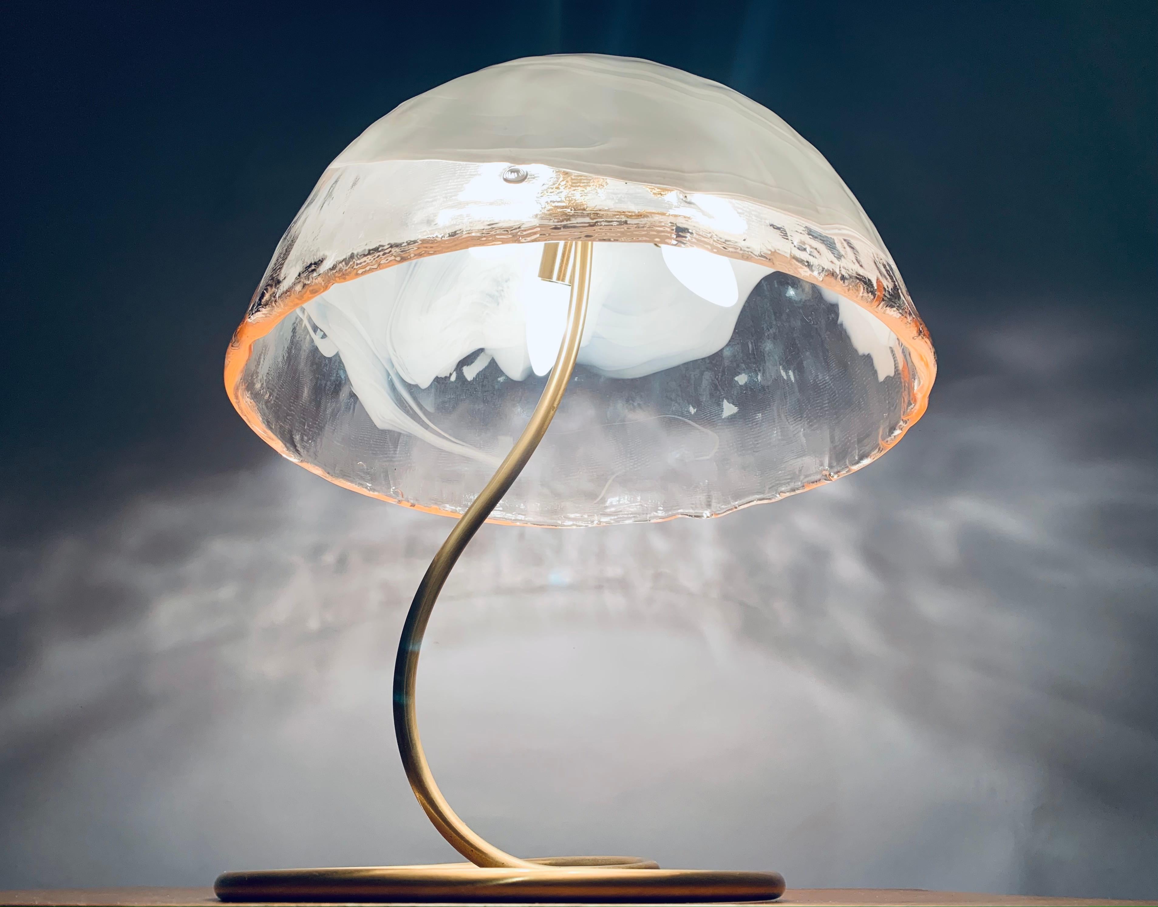 20th Century 1970s La Murrina Murano Glass Mushroom Table Lamp with a Brass Flexible Base