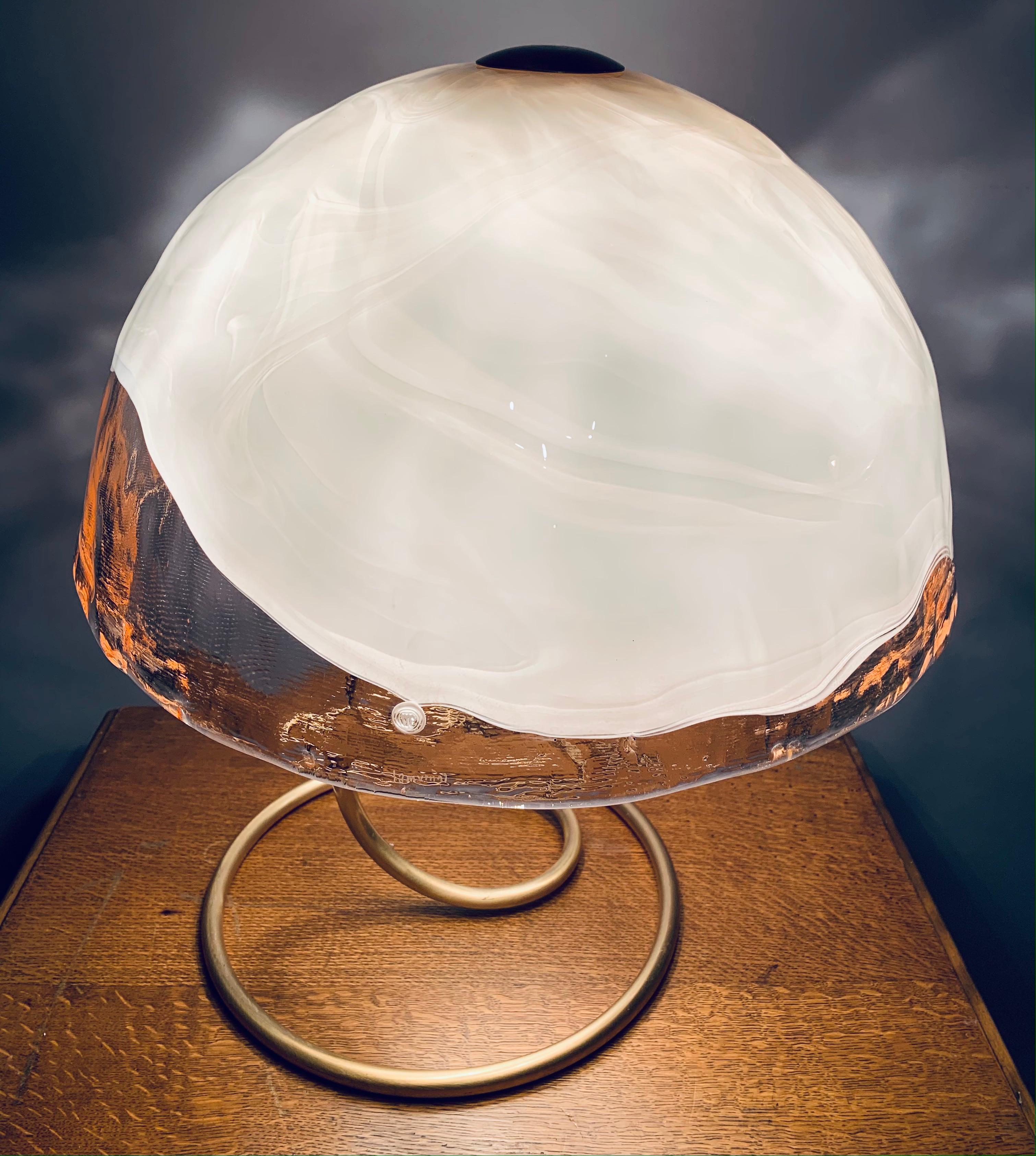 1970s La Murrina Murano Glass Mushroom Table Lamp with a Brass Flexible Base 1