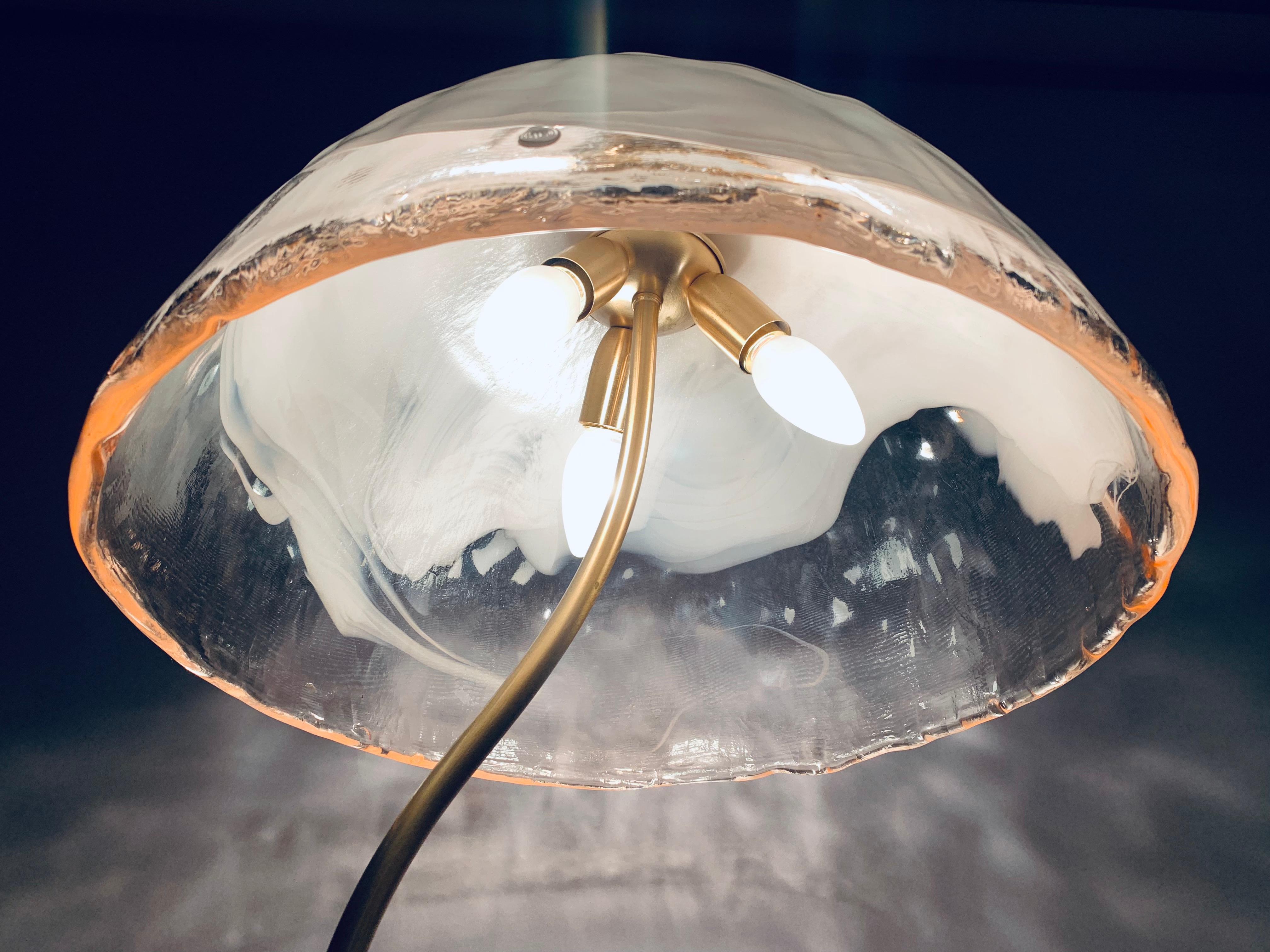 1970s La Murrina Murano Glass Mushroom Table Lamp with a Brass Flexible Base 3