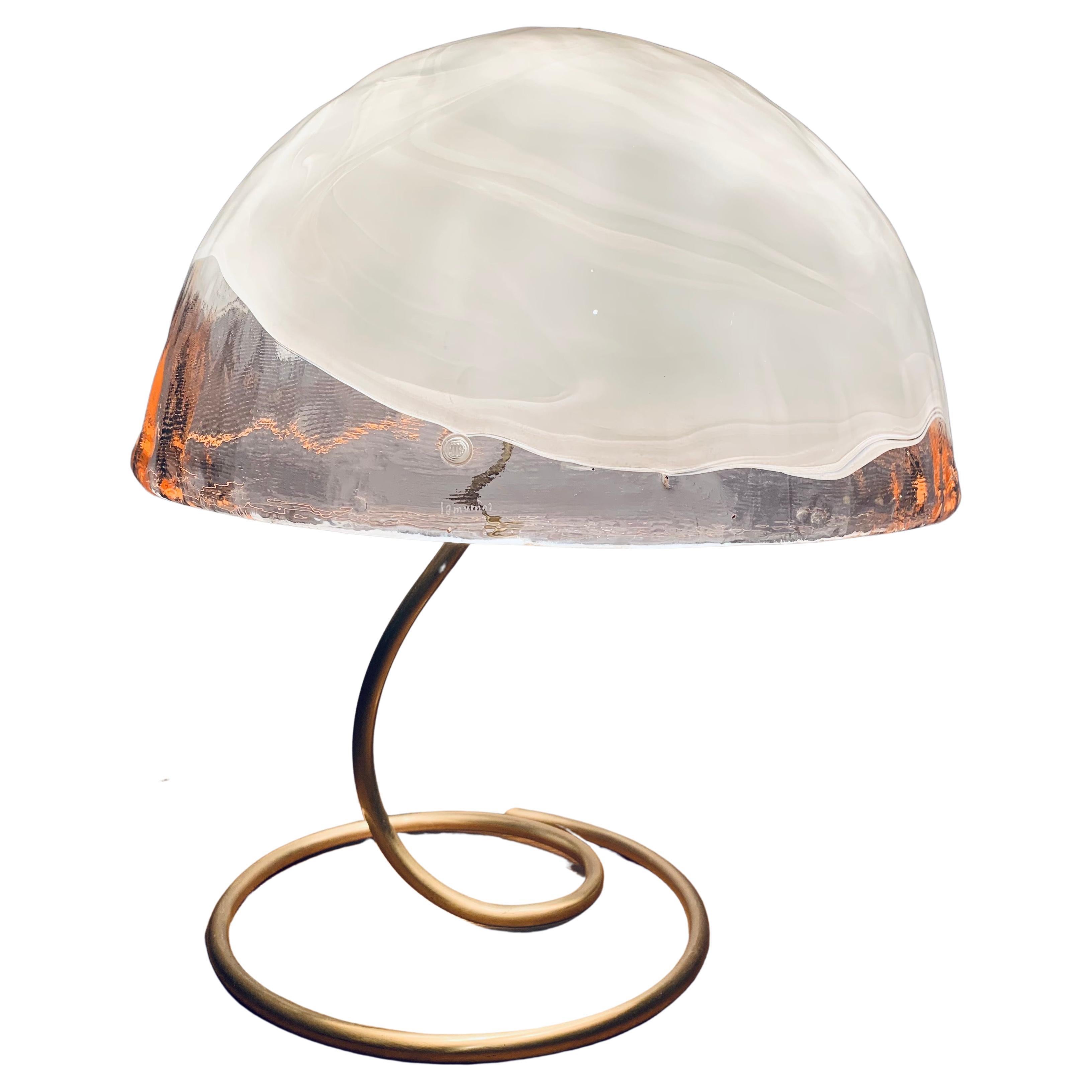 1970s La Murrina Murano Glass Mushroom Table Lamp with a Brass Flexible Base