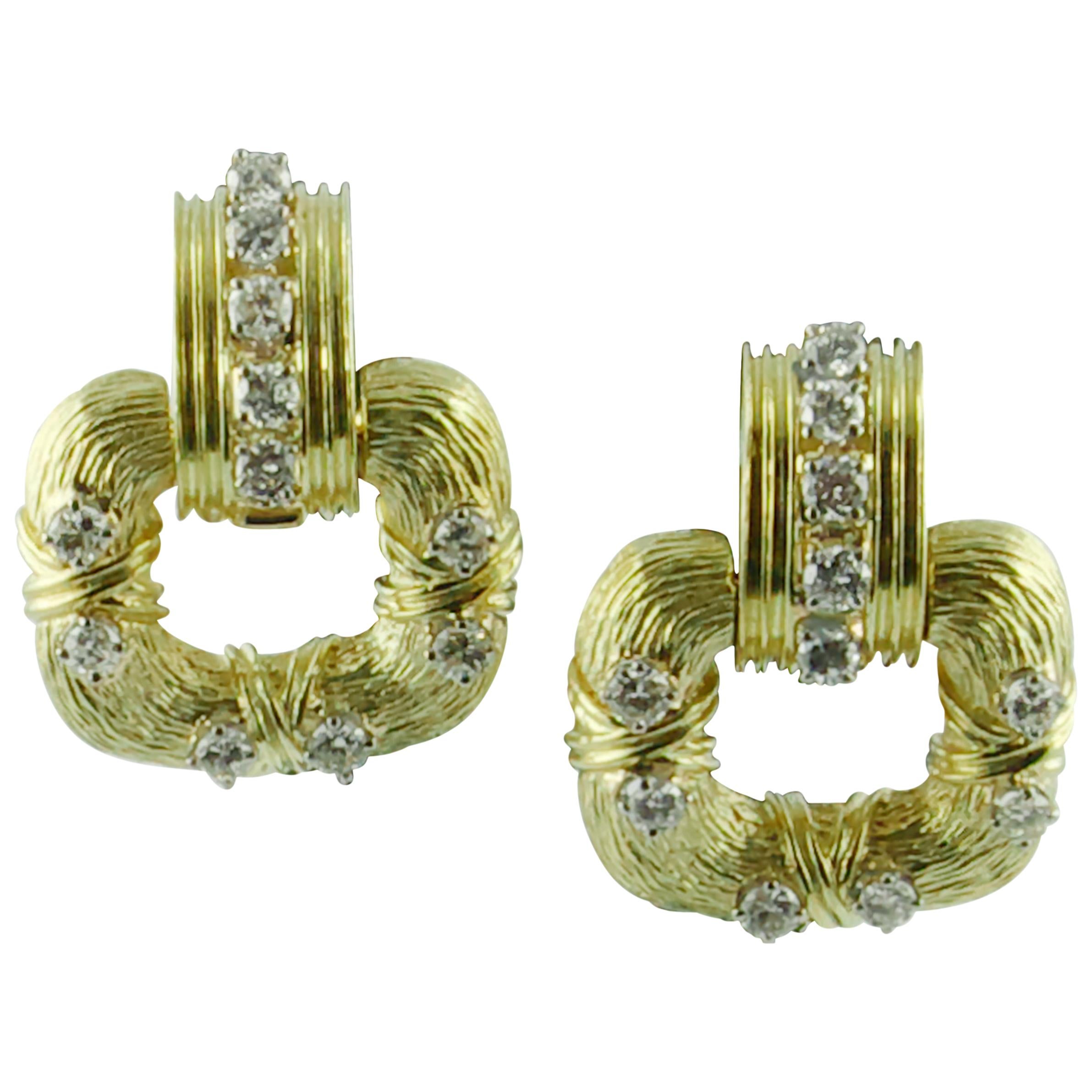1970s La Triomphe 18 Karat Yellow Gold Diamond Earrings