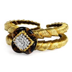 La Triomphe Diamant Feines Tigerauge Gold Manschettenarmband, 1970er Jahre