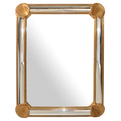 1970s LaBarge Rectangle Nautical Carved Gilt Wood Seashell Beveled Wall Mirror