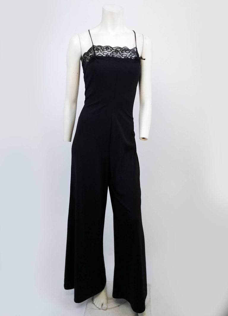 Lace Detail Black Jumpsuit and Sheer Pleated Cape, 1970s at 1stDibs