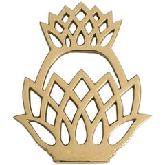 1970s Lacquered Brass Virginia Metalcrafters Pineapple Trivet