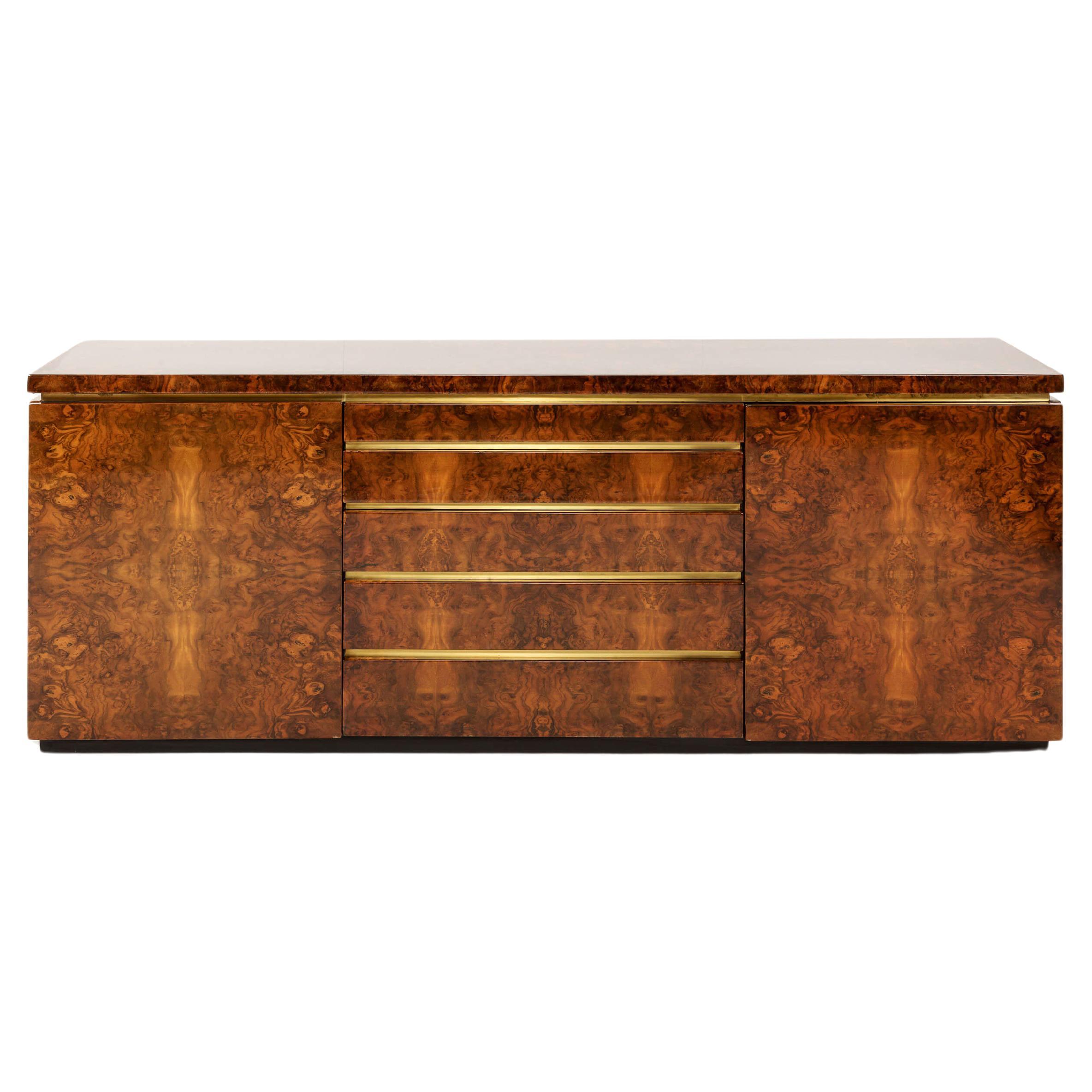 1970s Lacquered Burl Sideboard by Jean-Claude Mahey