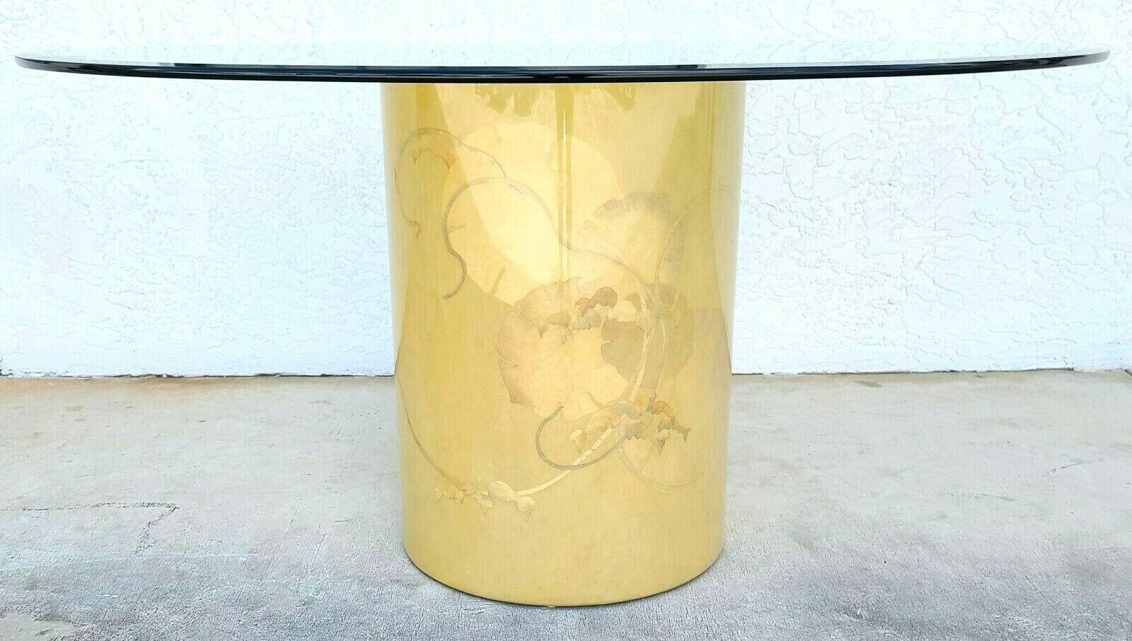 Offering One Of Our Recent Palm Beach Estate Fine Furniture Acquisitions Of A 
1970s Lacquered Fish Pond Design dining table by Laque Martin
The lacquered base gives you the feeling you are looking down into a fish pond with Water Lilies and