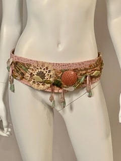 1970's Laise Adzer Pink Leather and Suede Belt Beadwork and Straw Decoration