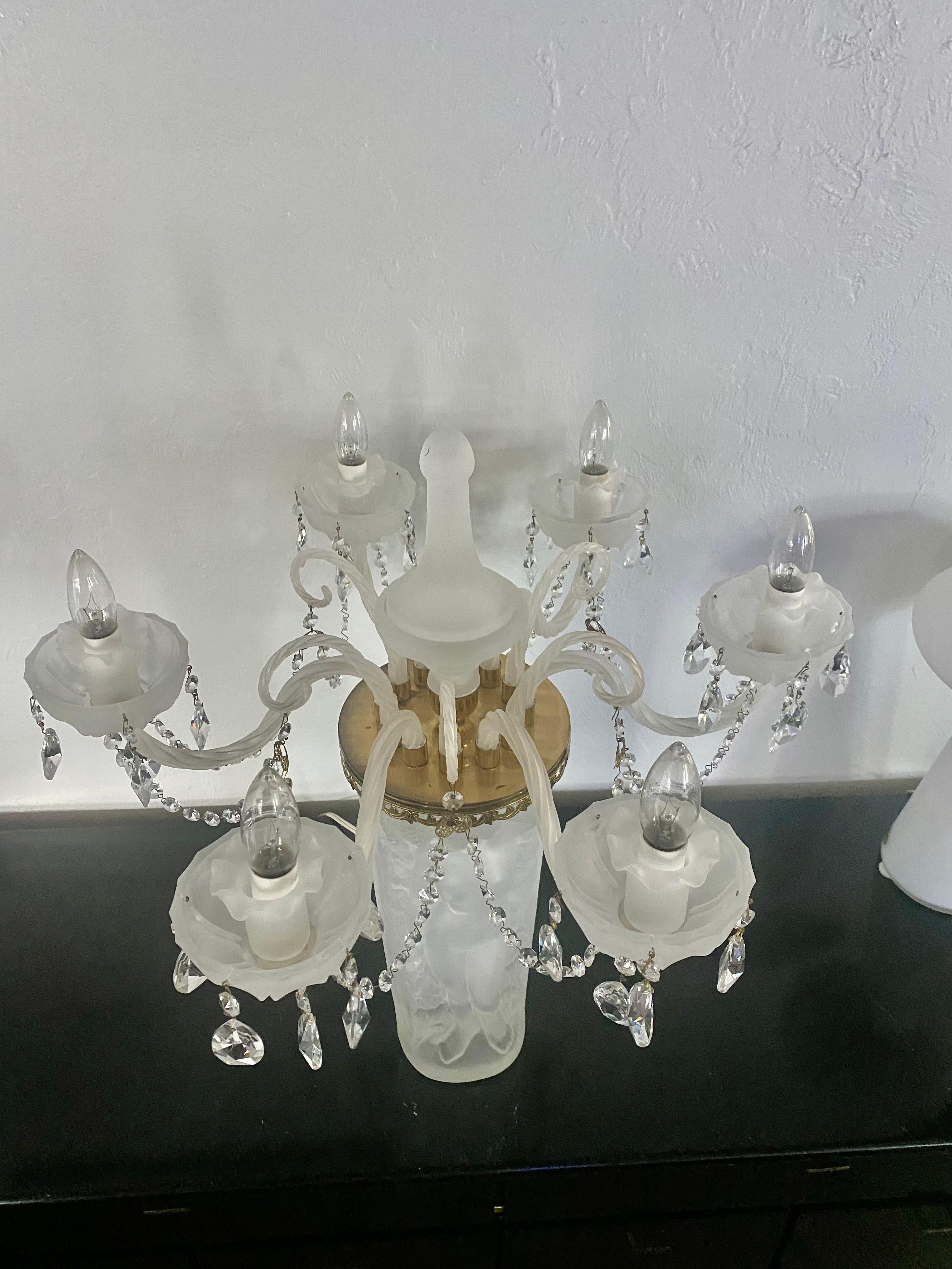 1970s Lalique Style Crystal and Brass Bacchante Figurative Chandelier Table Lamp For Sale 8