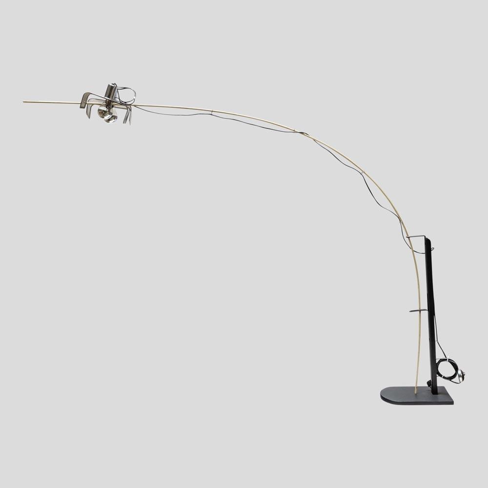 A rare Iconic vintage Italian design L’ Amo floor lamp by Valmassoi Conti production time 1970 to 1979. Painted metal, stamped, steel, bamboo stem.
 
