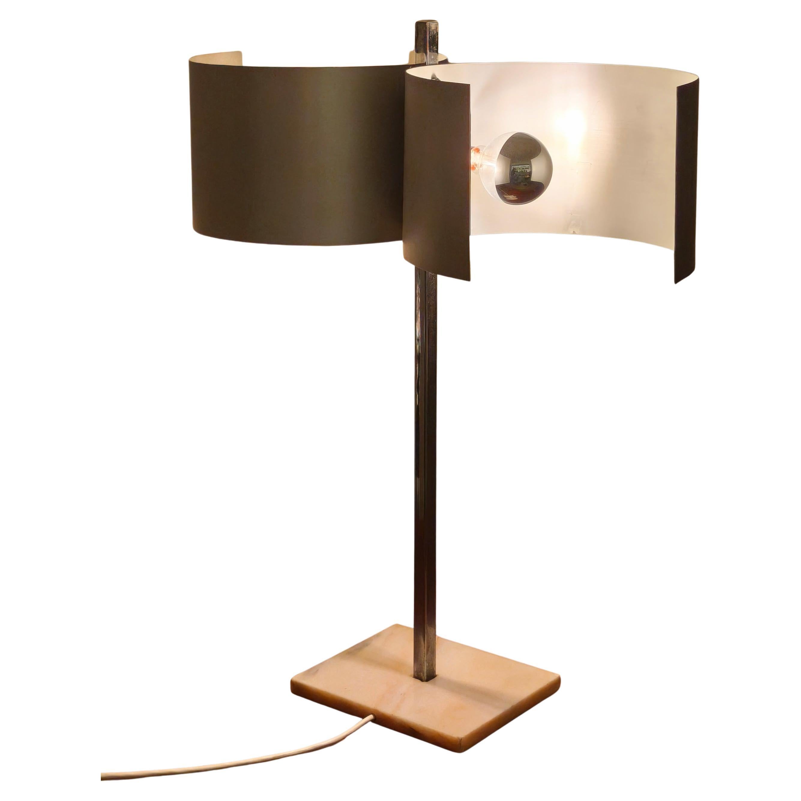 1970s lamp, metal stem, stainless steel lampshade and marble base For Sale