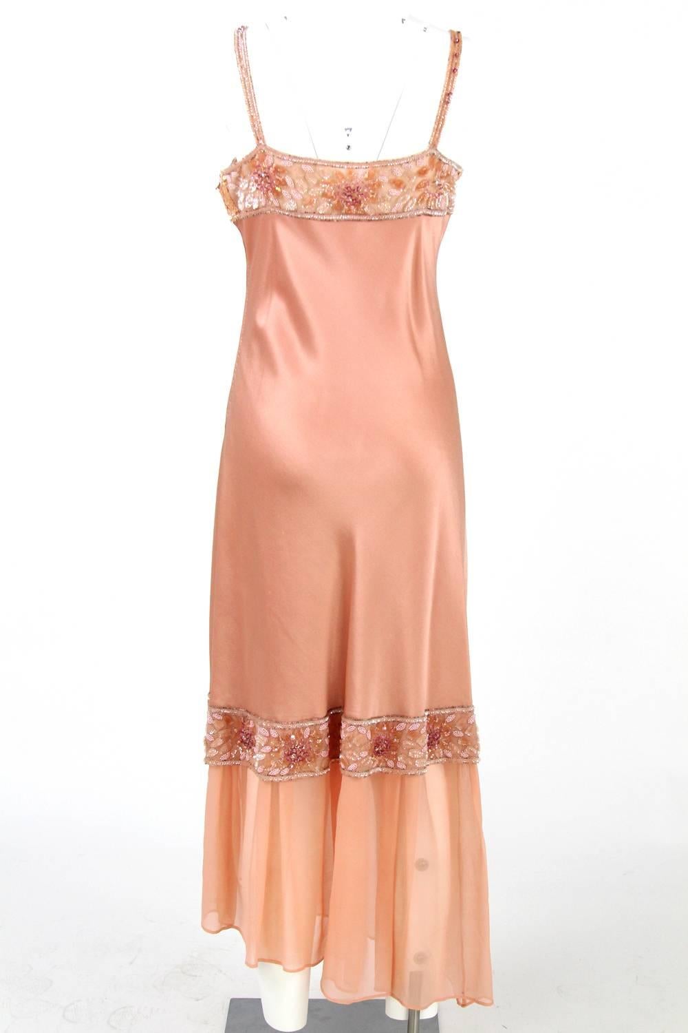 Orange 1970s Lancetti Salmon Pink Sequined Dress