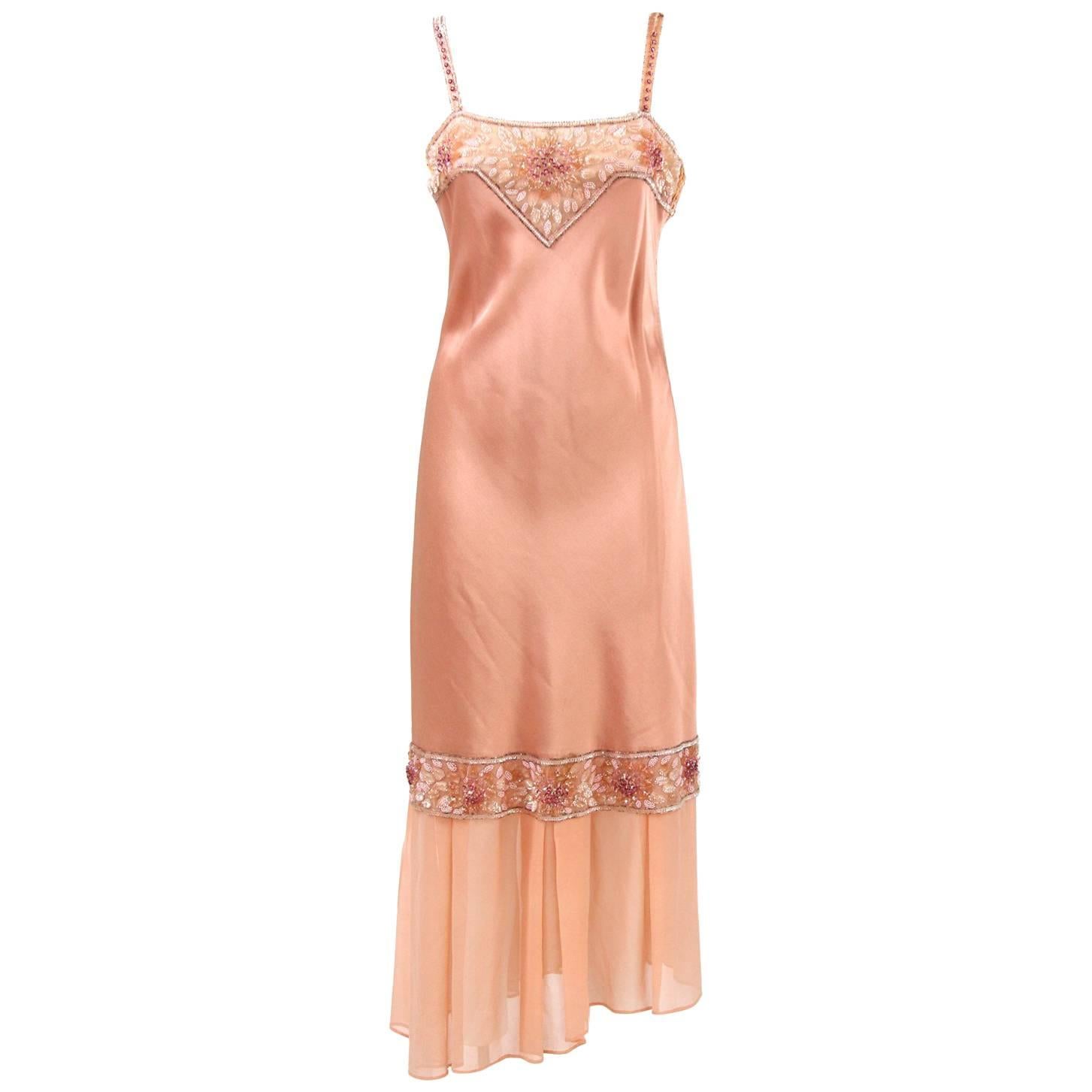 1970s Lancetti Salmon Pink Sequined Dress