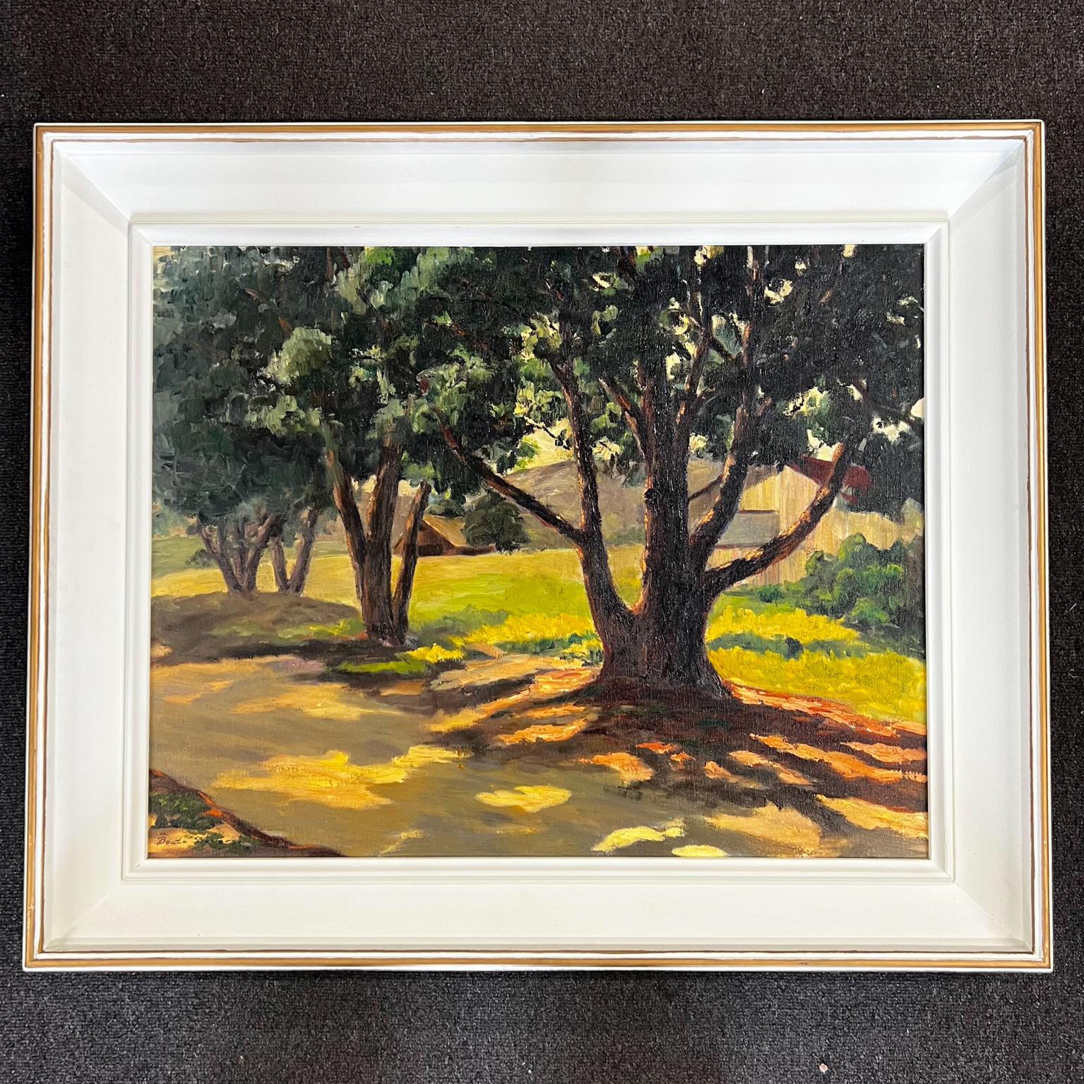 1970s Landscape Tree Art by Beata Stevens California Impressionism
Capturing unique light and atmosphere.
37 w x 30.75 tall x 3 d Art 29.5 x 23.5
Preowned Original vintage condition
Refer to all images provided.