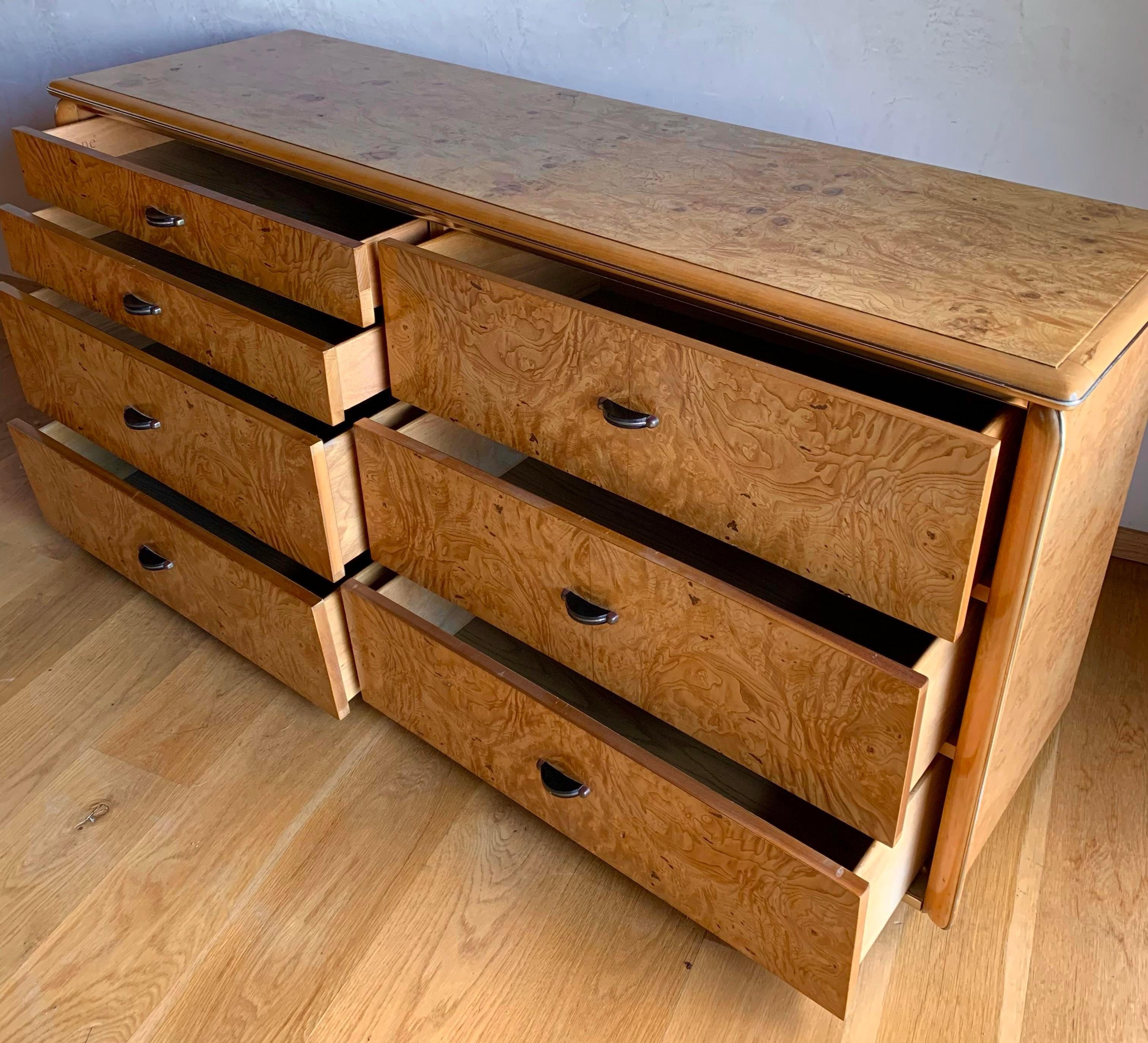 1970s Lane Altavista Mid Century Modern Bookmatched Olive Burl Credenza Dresser 3