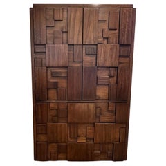 1970's Lane Brutalist Staccato Armoire in Walnut