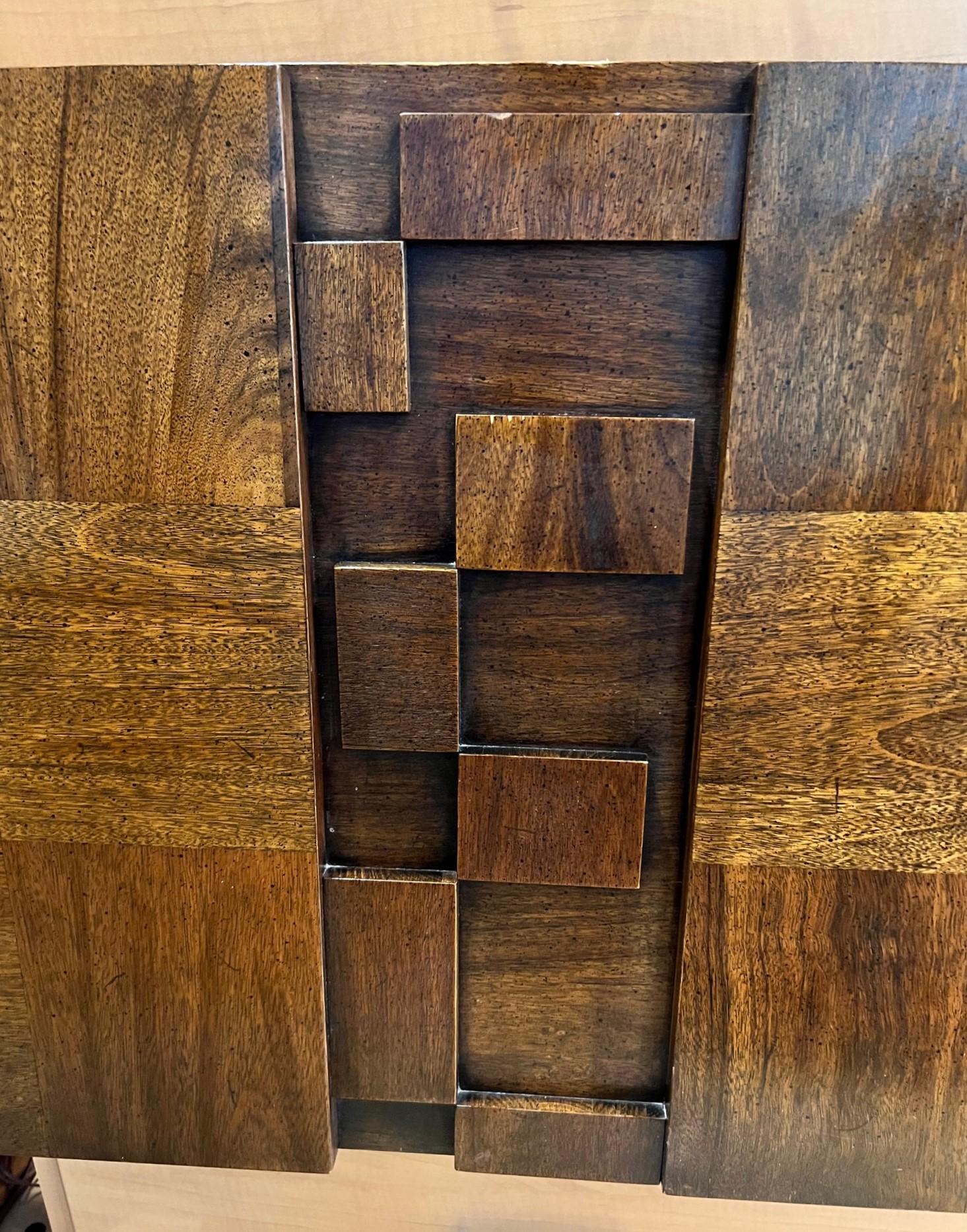 Hand-Crafted 1970's Lane Brutalist Staccato King Headboard in Walnut