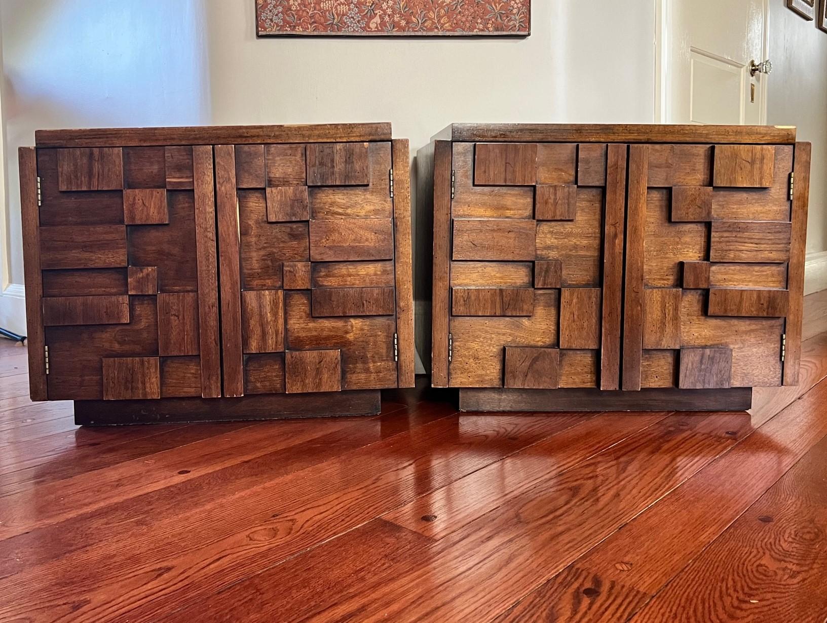1970s Lane Brutalist Staccato Nightstands in Walnut, a Pair 4