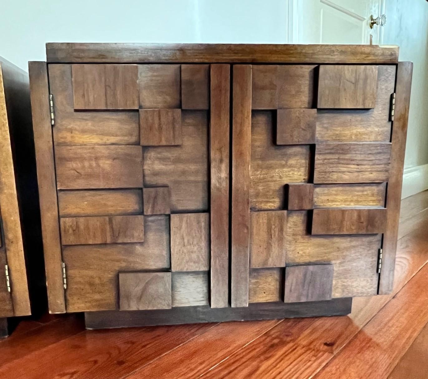 Hand-Crafted 1970s Lane Brutalist Staccato Nightstands in Walnut, a Pair