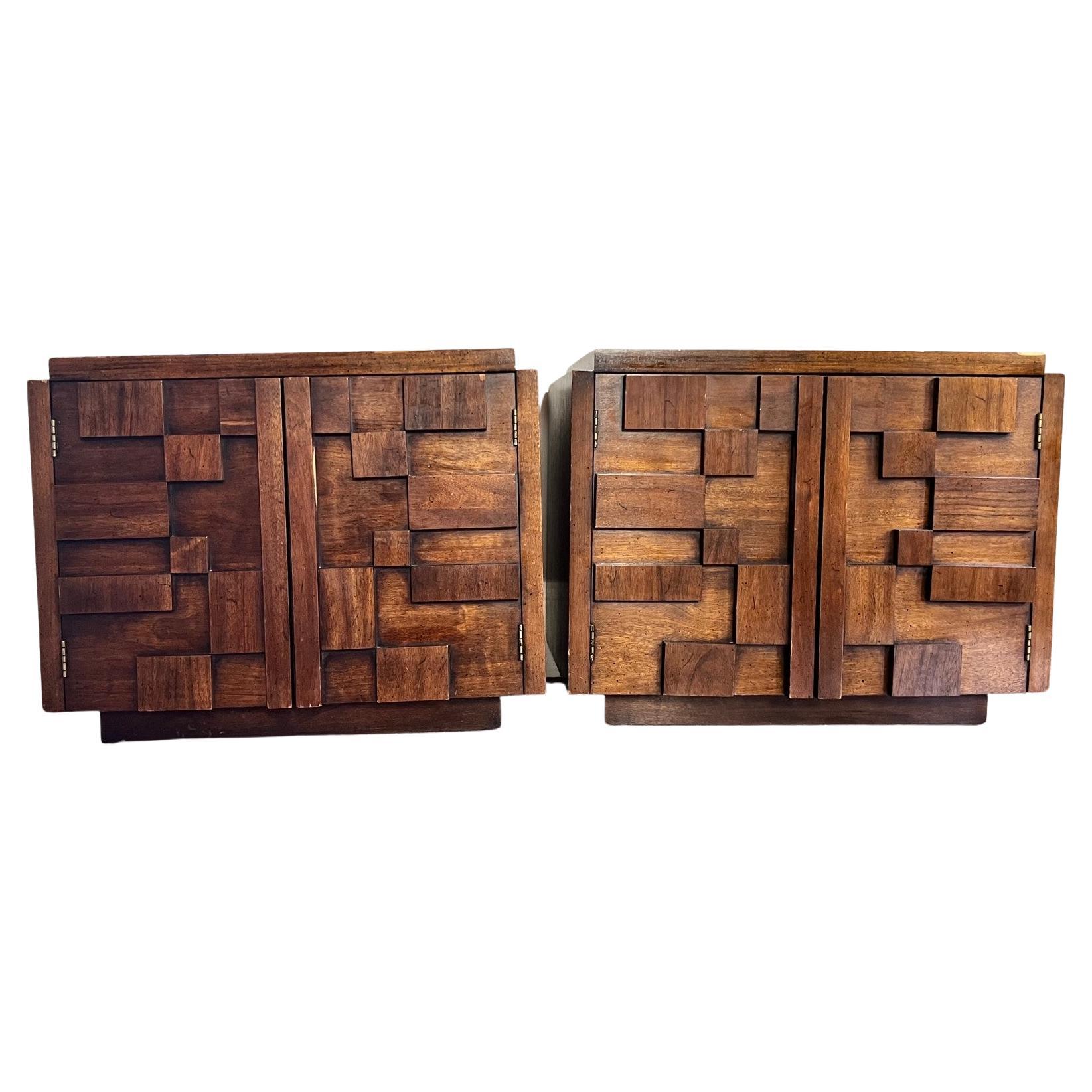 1970s Lane Brutalist Staccato Nightstands in Walnut, a Pair