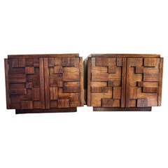 1970s Lane Brutalist Staccato Nightstands in Walnut, a Pair