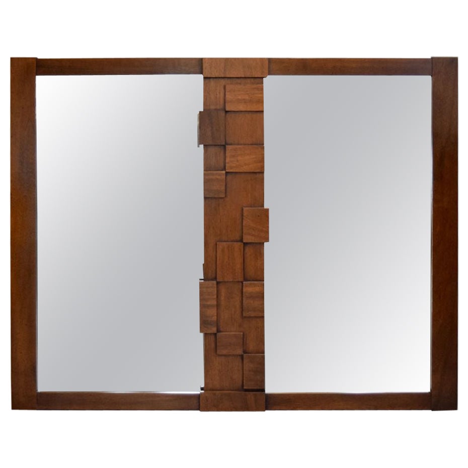 1970's, Lane Brutalist Staccato Wall Mirror in Walnut