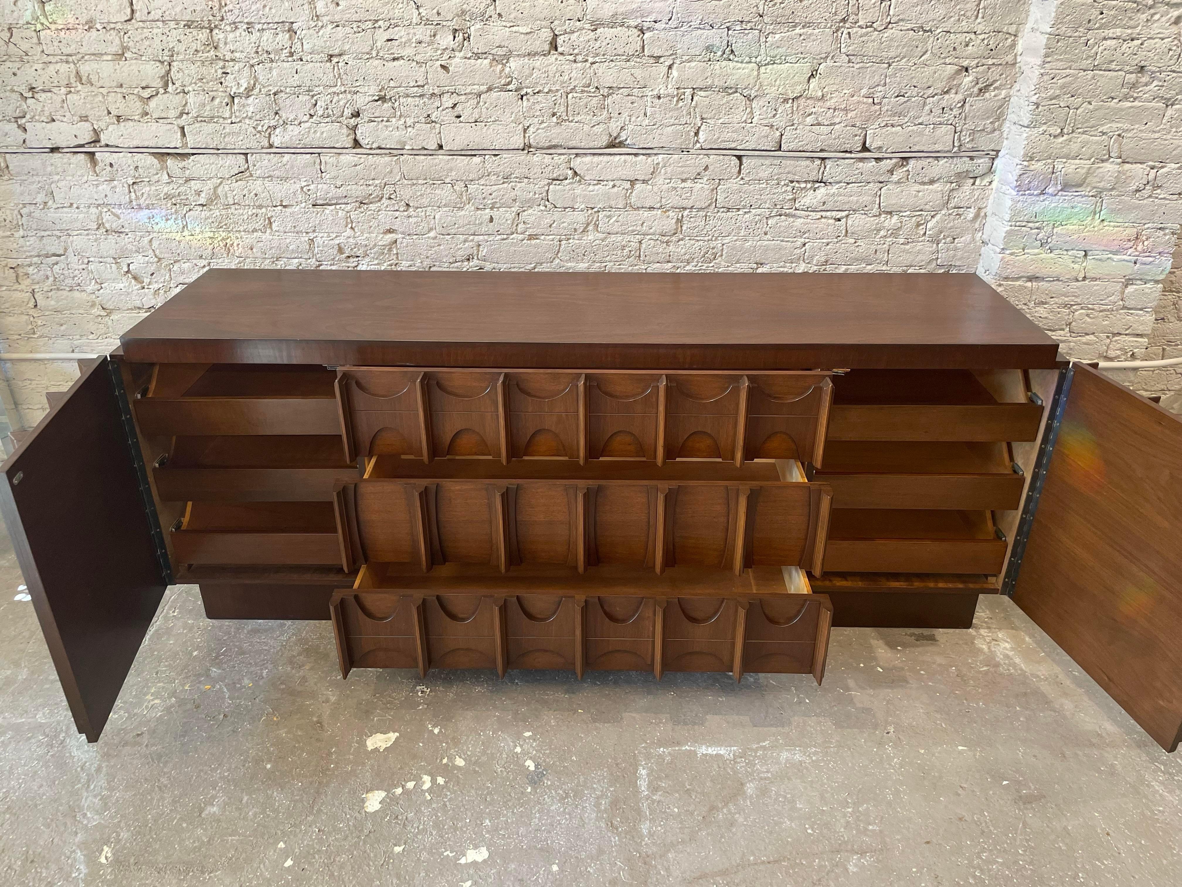 1970s Lane Brutalist Wood Lowboy Dresser 2