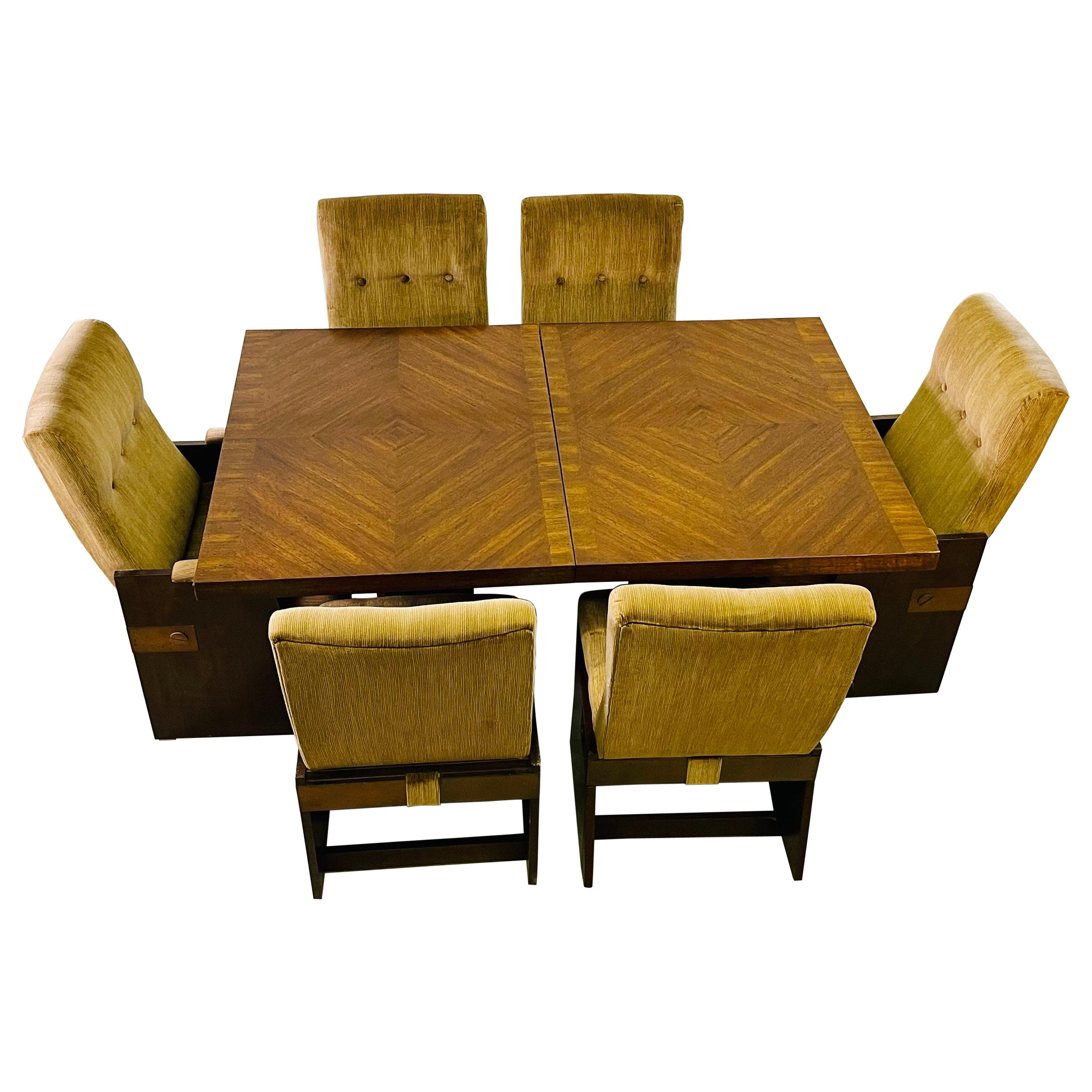 1970s Lane Furniture Brutalist Style Dining Table & 6 Chairs
