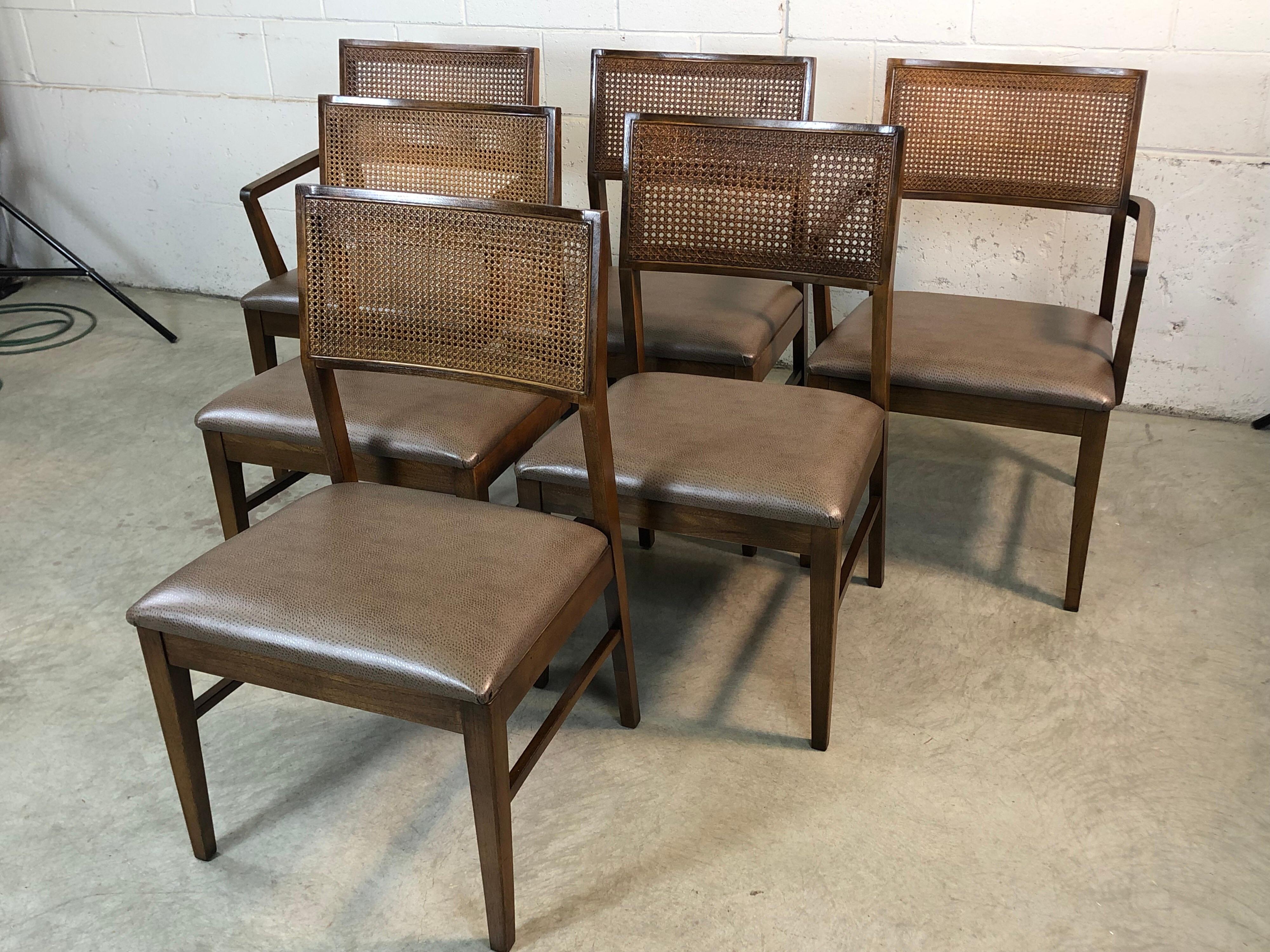 Mid-Century Modern 1970s Lane Furniture Caned Back Dining Chairs, Set of 6
