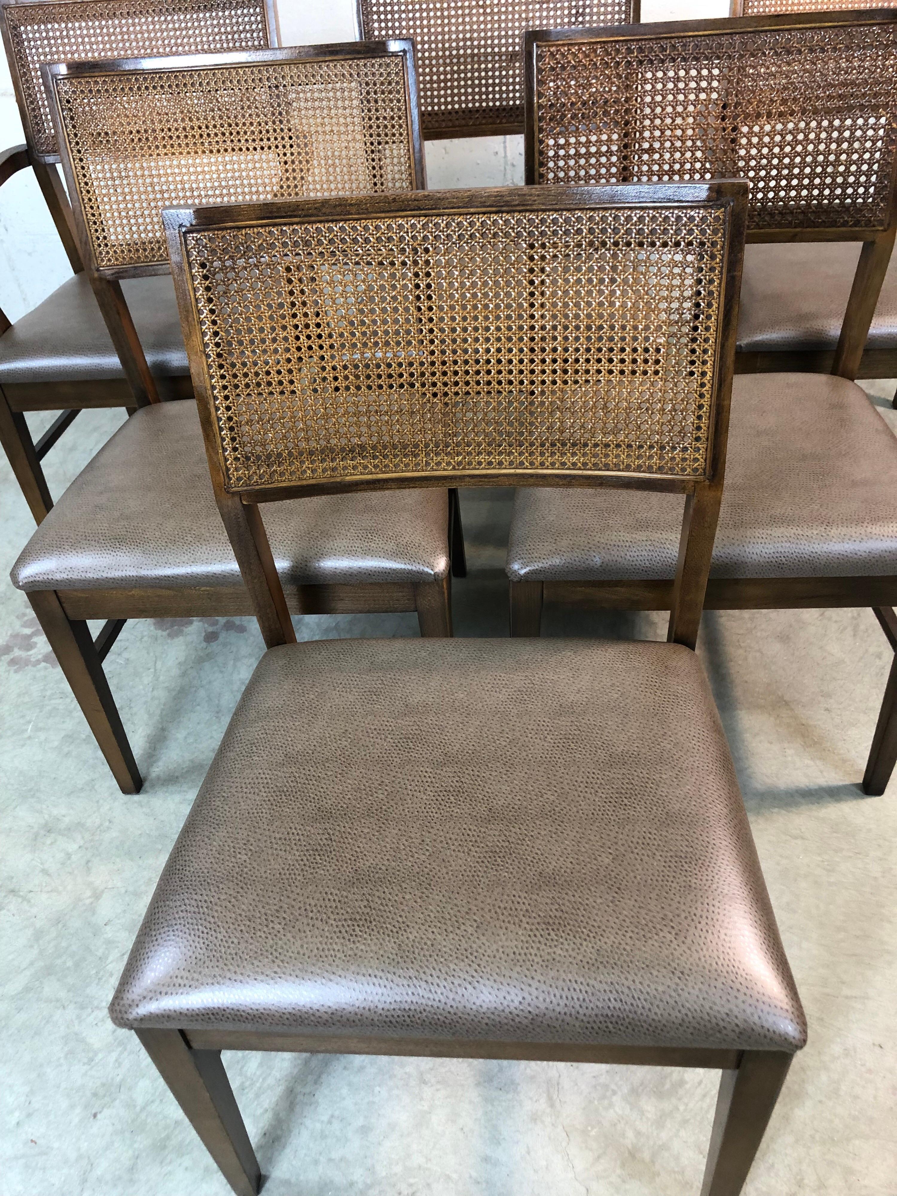1970s Lane Furniture Caned Back Dining Chairs, Set of 6 In Good Condition In Amherst, NH