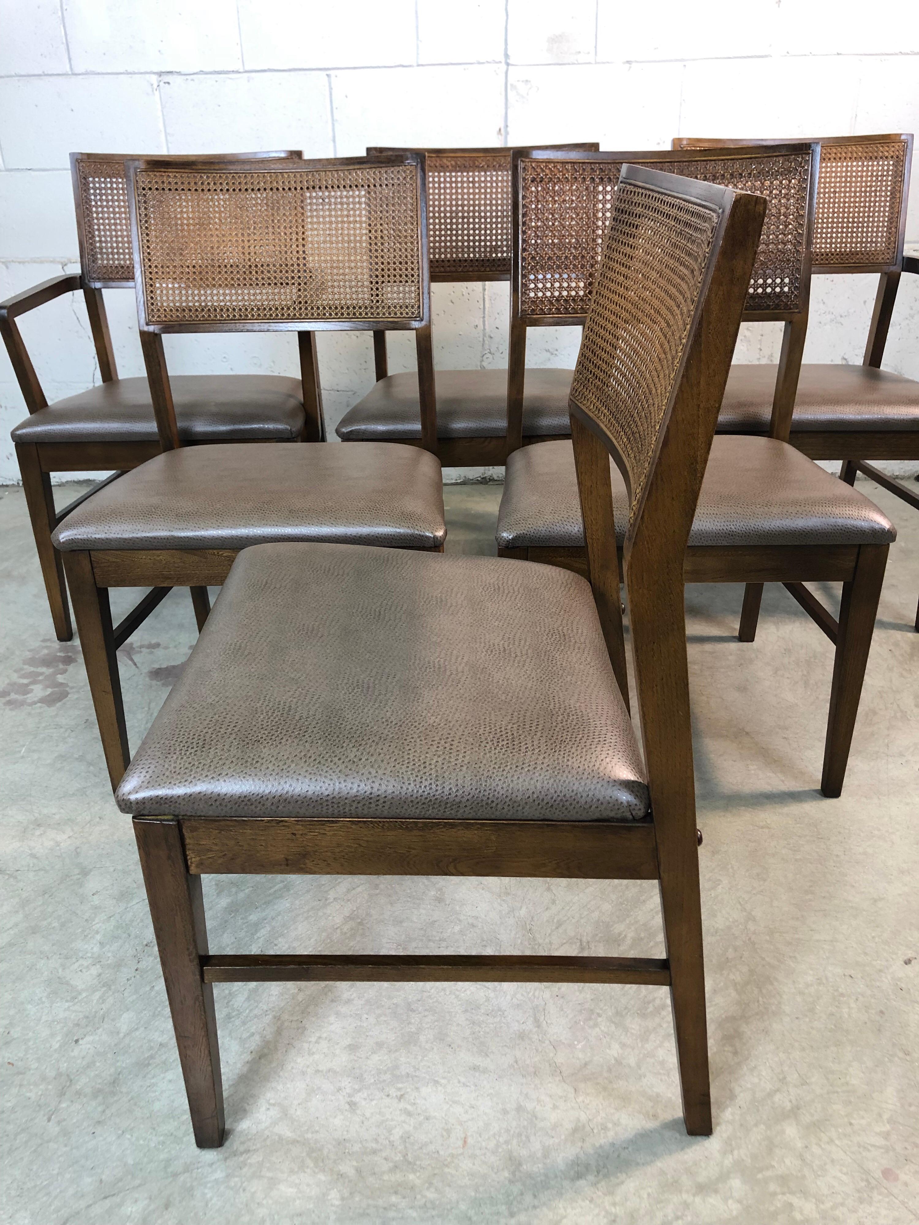 Ash 1970s Lane Furniture Caned Back Dining Chairs, Set of 6