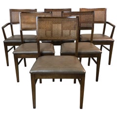 1970s Lane Furniture Caned Back Dining Chairs, Set of 6