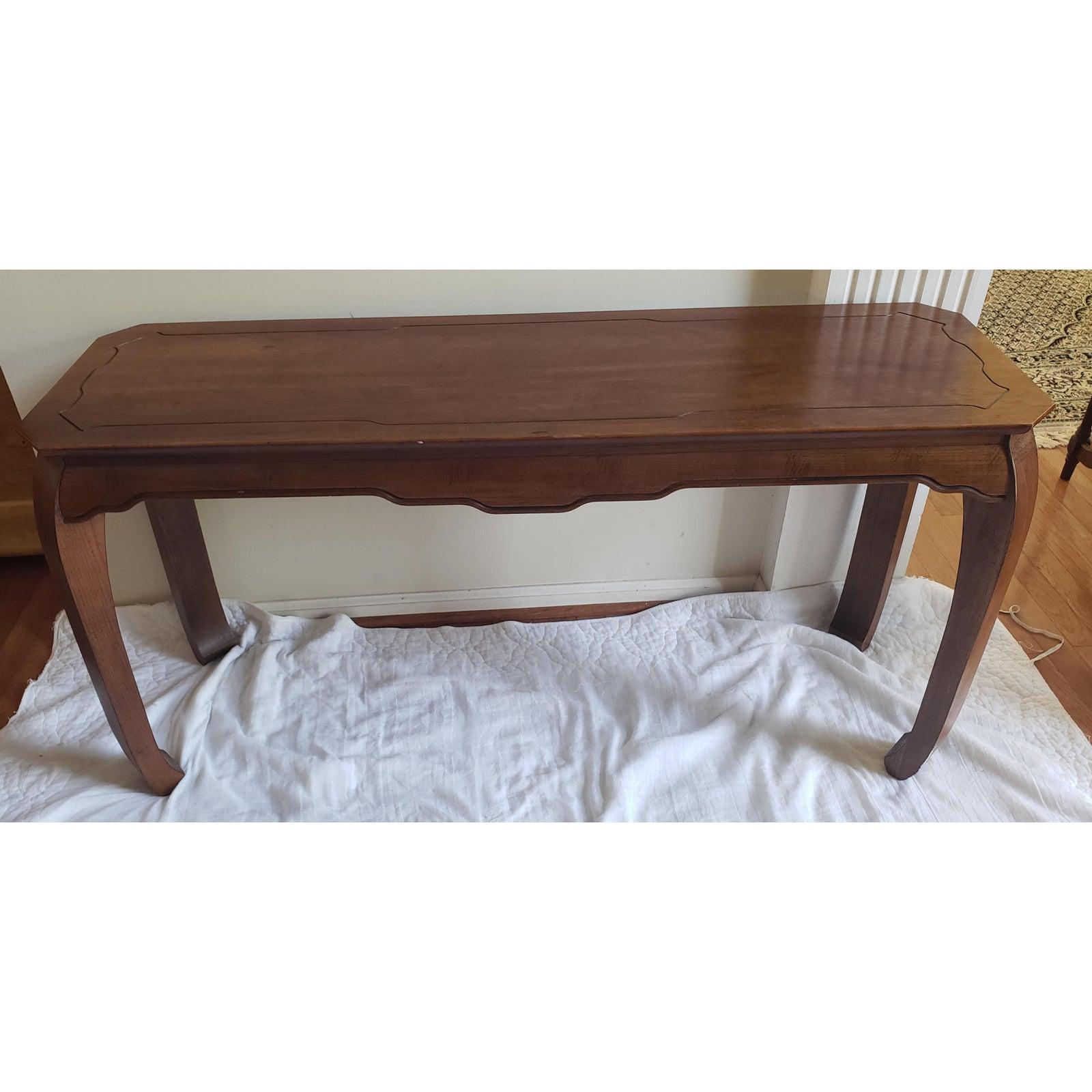 1970s Lane Furniture Walnut Console Table with Asian Accent 1