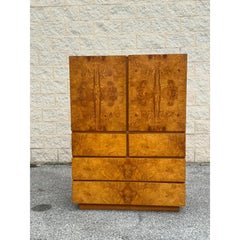 1970s Lane Mid Century Burl Wood Tall Dresser / Gentleman's Chest