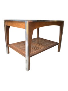 1970s Lane Side Glass Two Tier Table With Cane in Modern Style