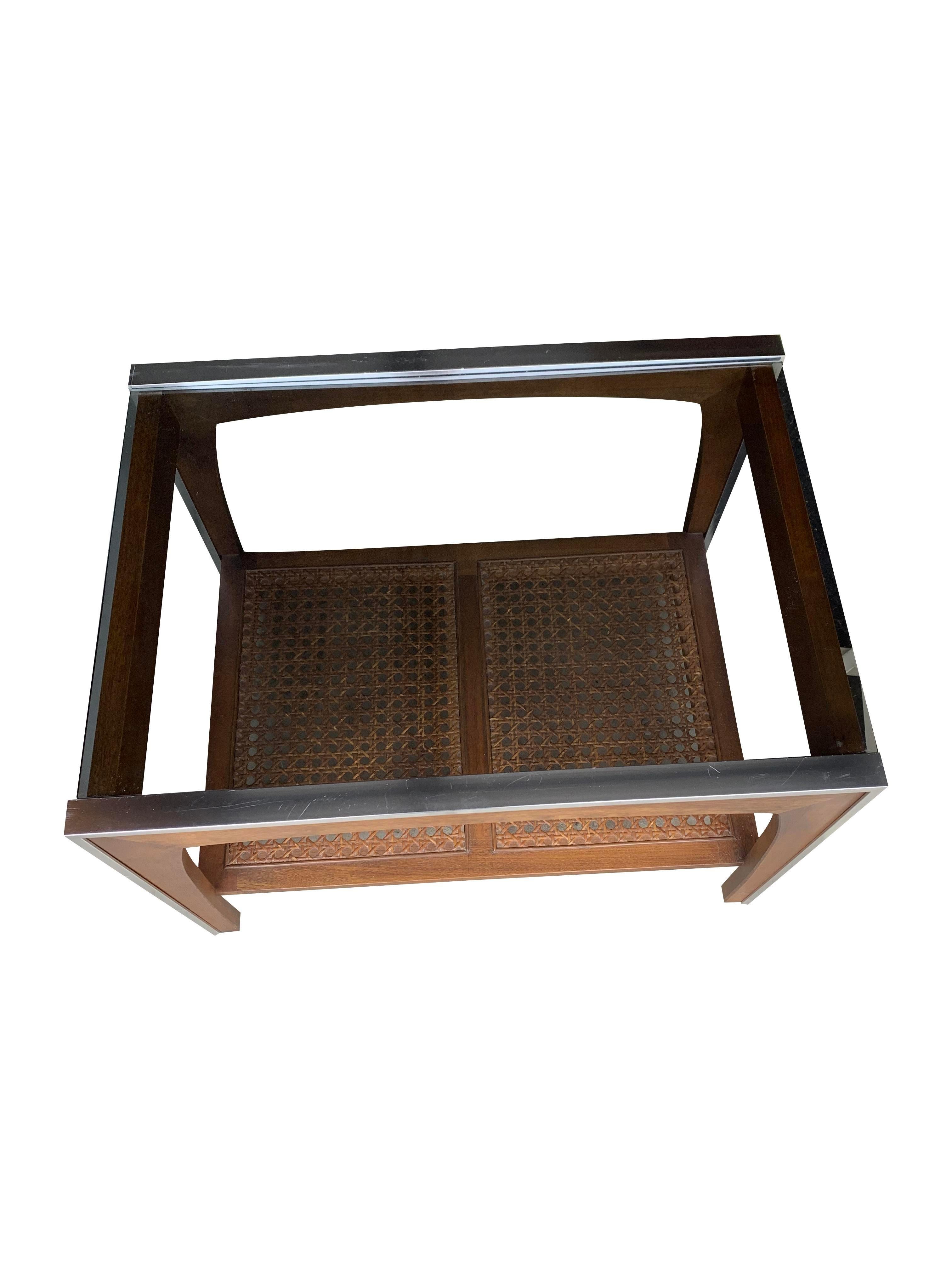 Table d'appoint Lane à deux niveaux avec canne de style moderne des années 1970 Bon état - En vente à Saddle River, NJ