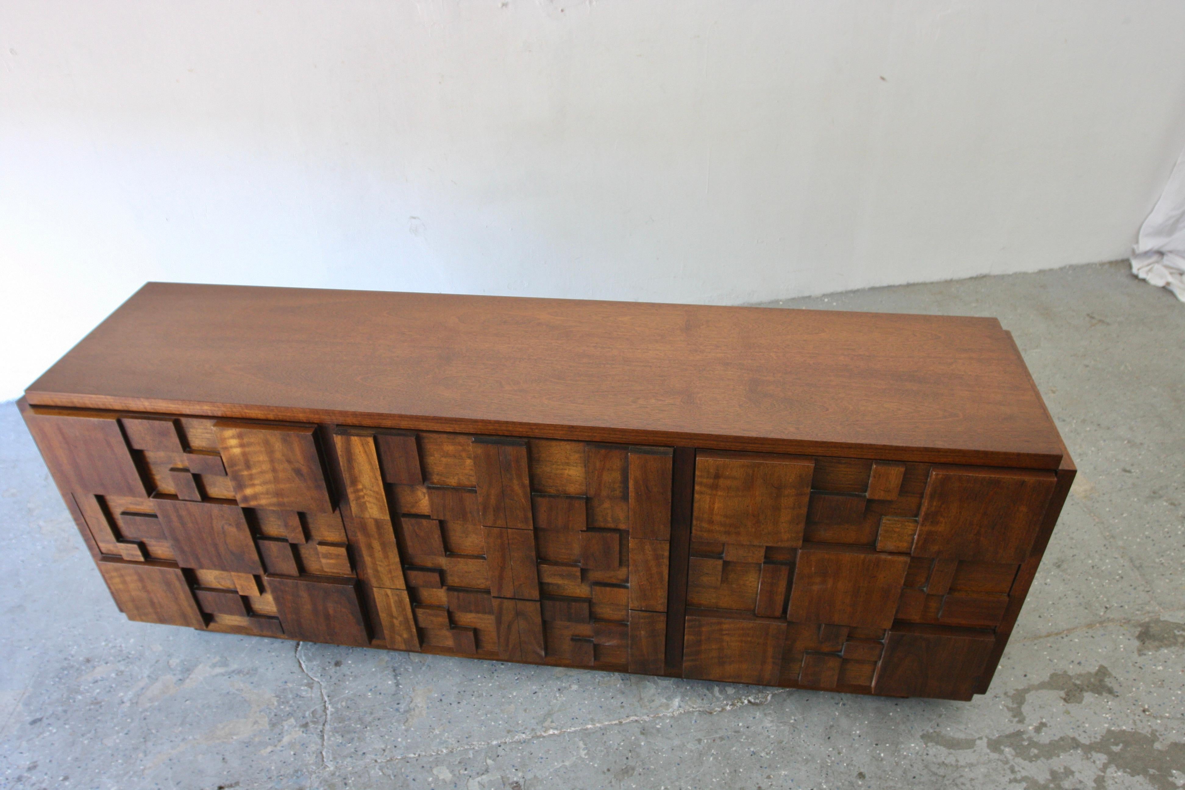 1970s Lane Staccato Mid Century Modern Mosaic Brutalist Lowboy Dresser 5