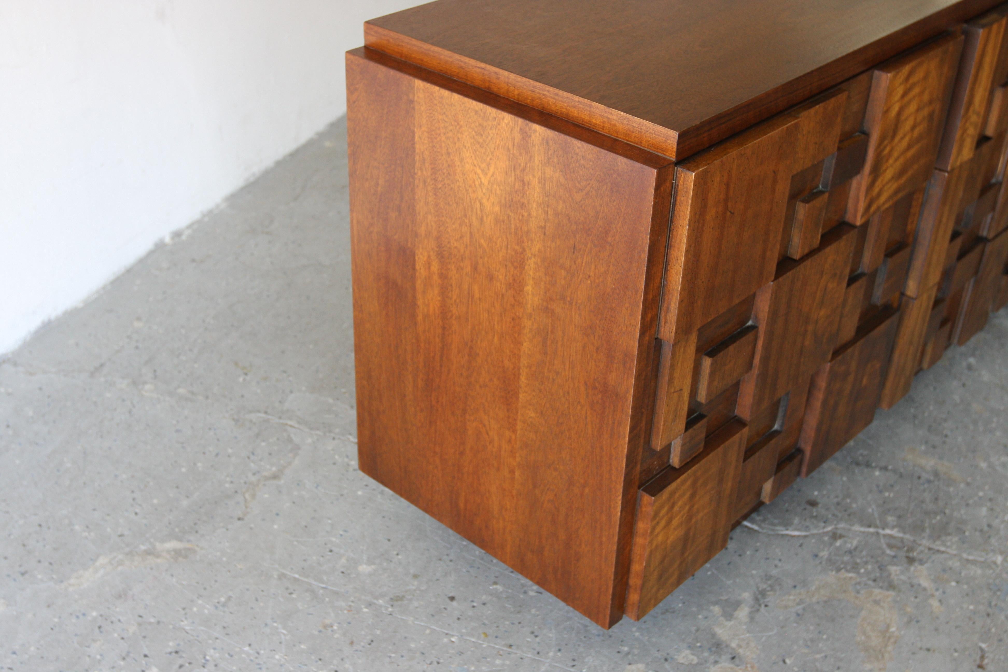 Late 20th Century 1970s Lane Staccato Mid Century Modern Mosaic Brutalist Lowboy Dresser