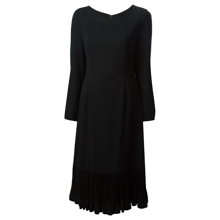 1970s Lanvin Black Pleated Hem Crepe Dress For Sale at 1stdibs