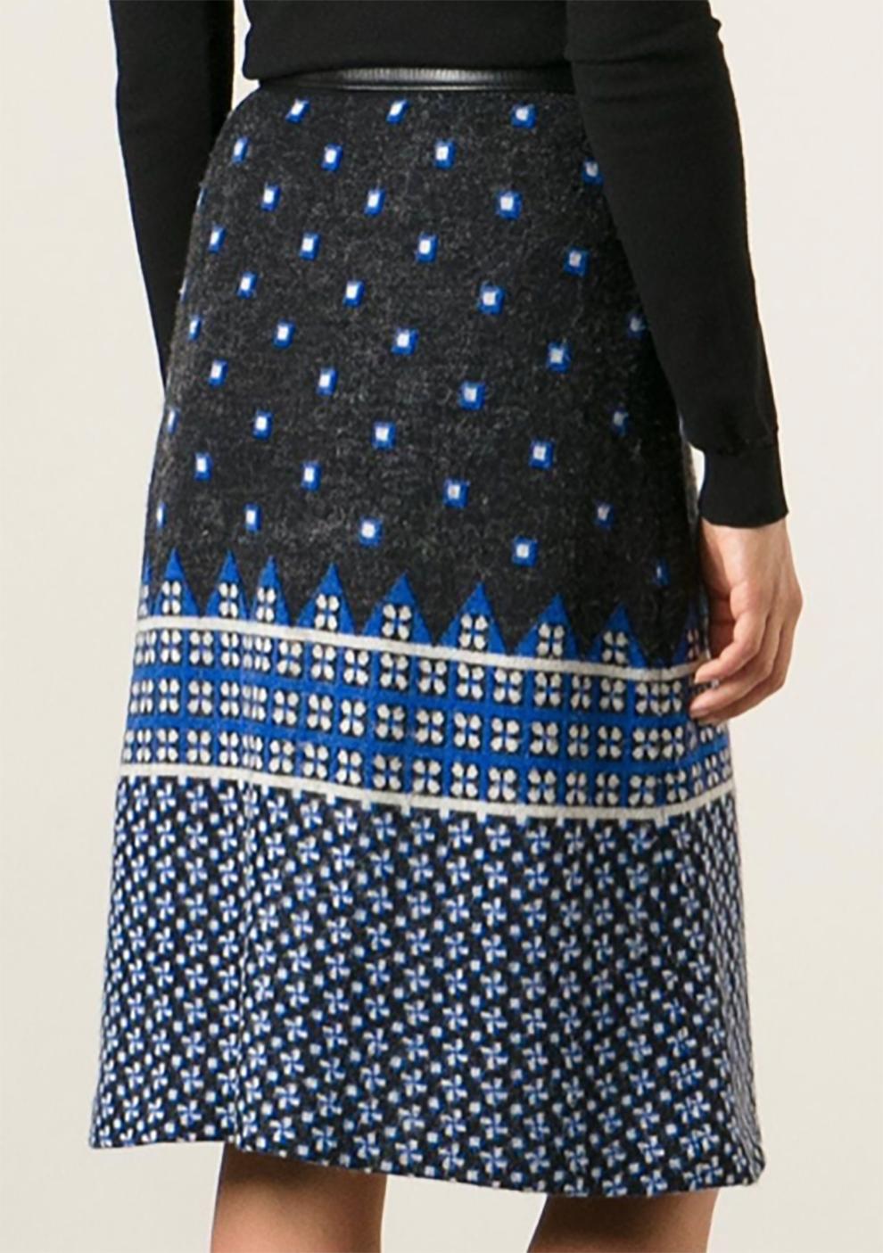 Black 1970s Lanvin Blue Wool Jacquard Skirt