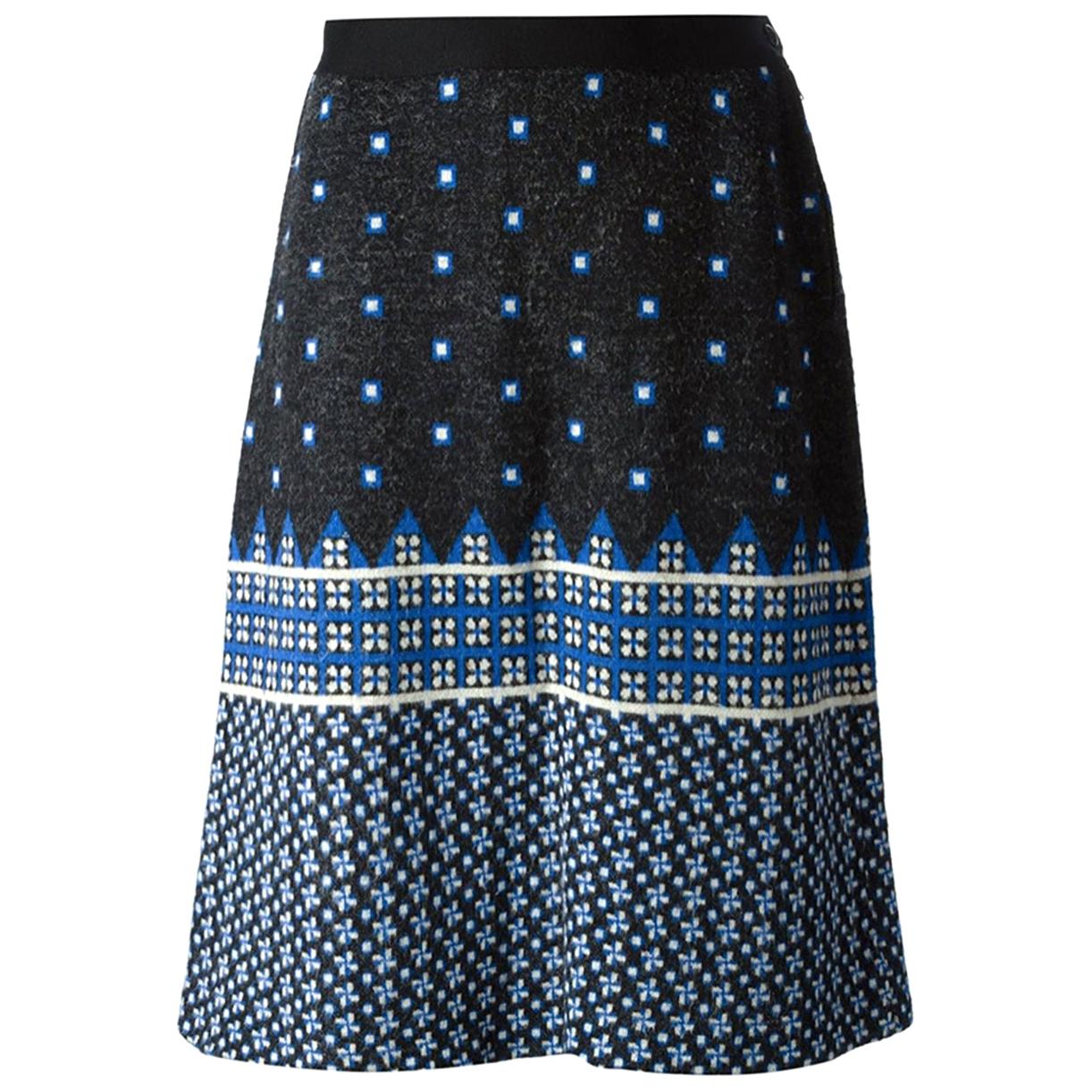 1970s Lanvin Blue Wool Jacquard Skirt