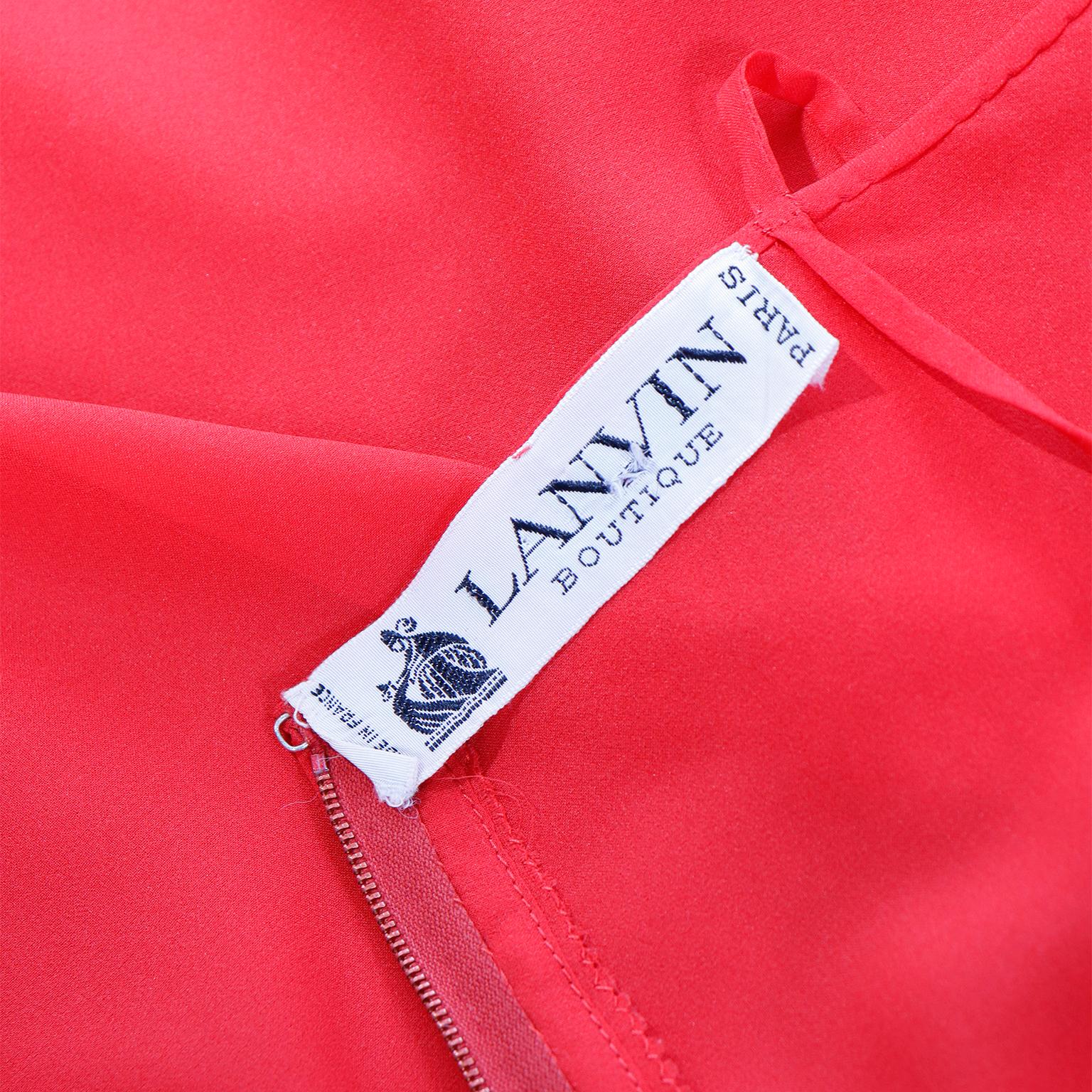 Lanvin Boutique Paris robe longue de jour ou robe de soirée vintage en soie rouge des années 1970 2