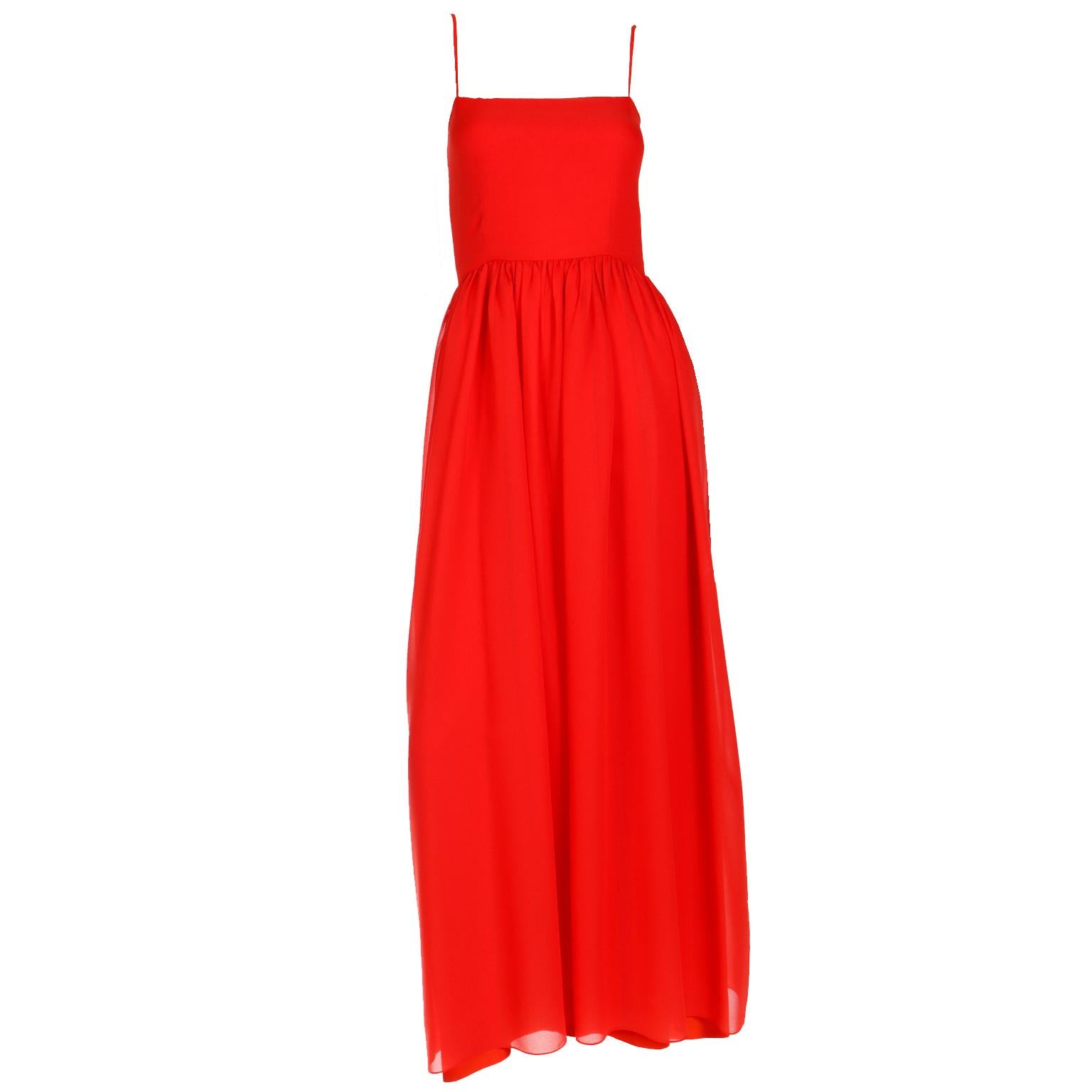 1970s Lanvin Boutique Paris Vintage Red Silk Day Maxi Dress or Evening Dress For Sale 3